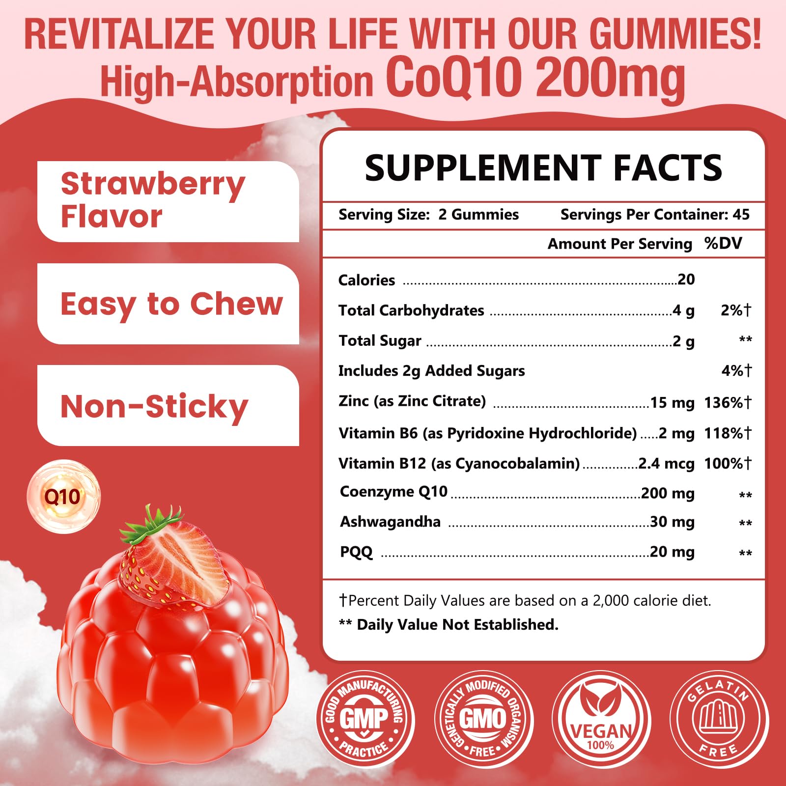 NATURE TARGET CoQ10 Gummies 200mg back view with ingredient list