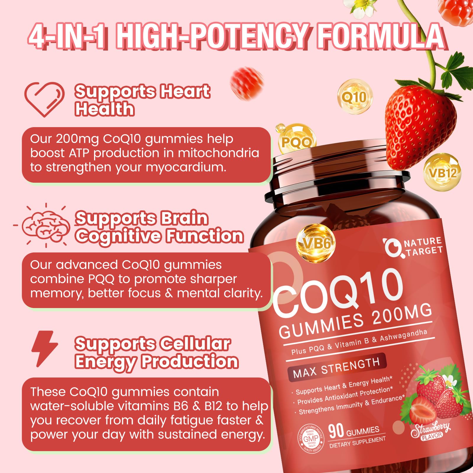 NATURE TARGET CoQ10 Gummies 200mg side view of bottle