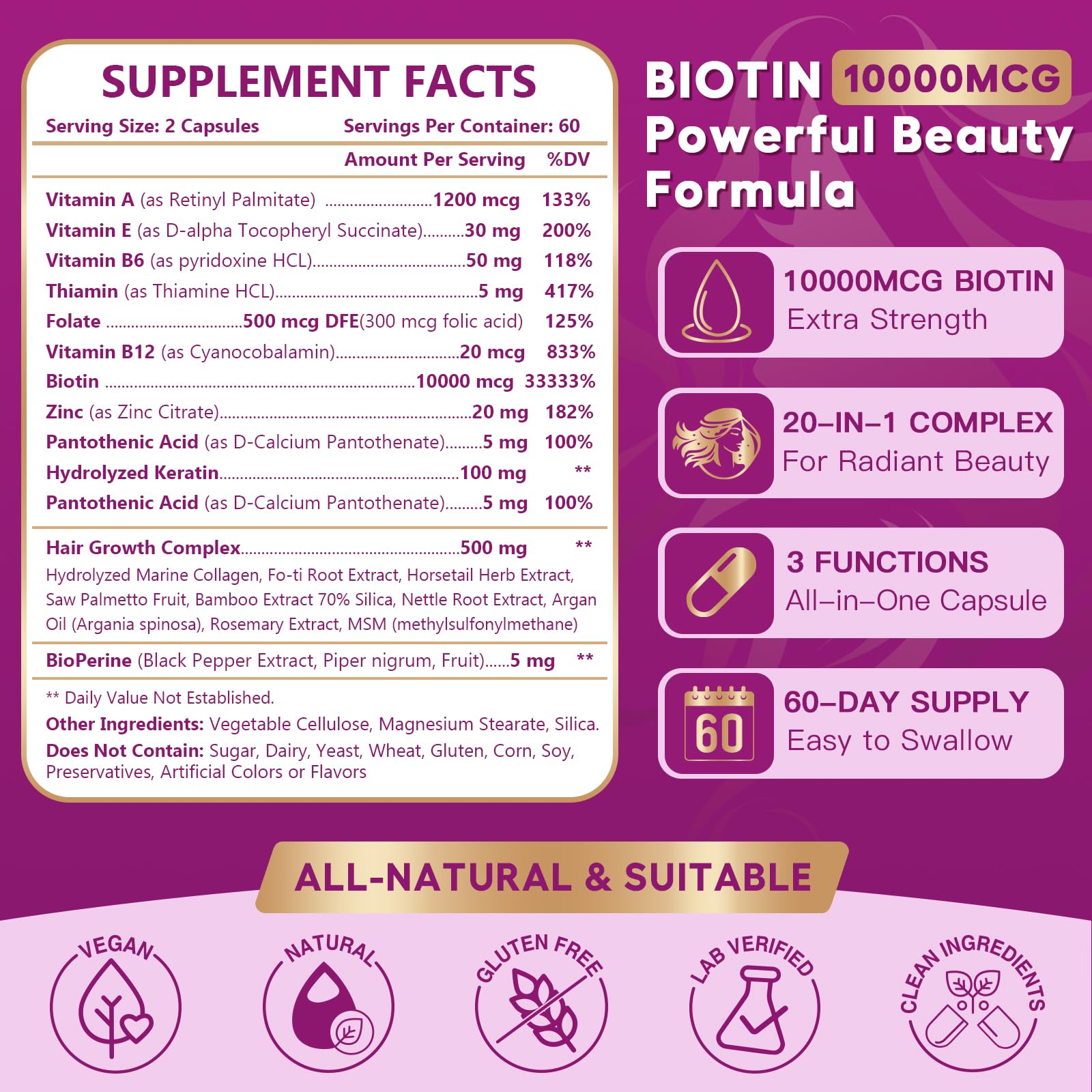 NATURE TARGET Hair Growth Vitamins bottle side view