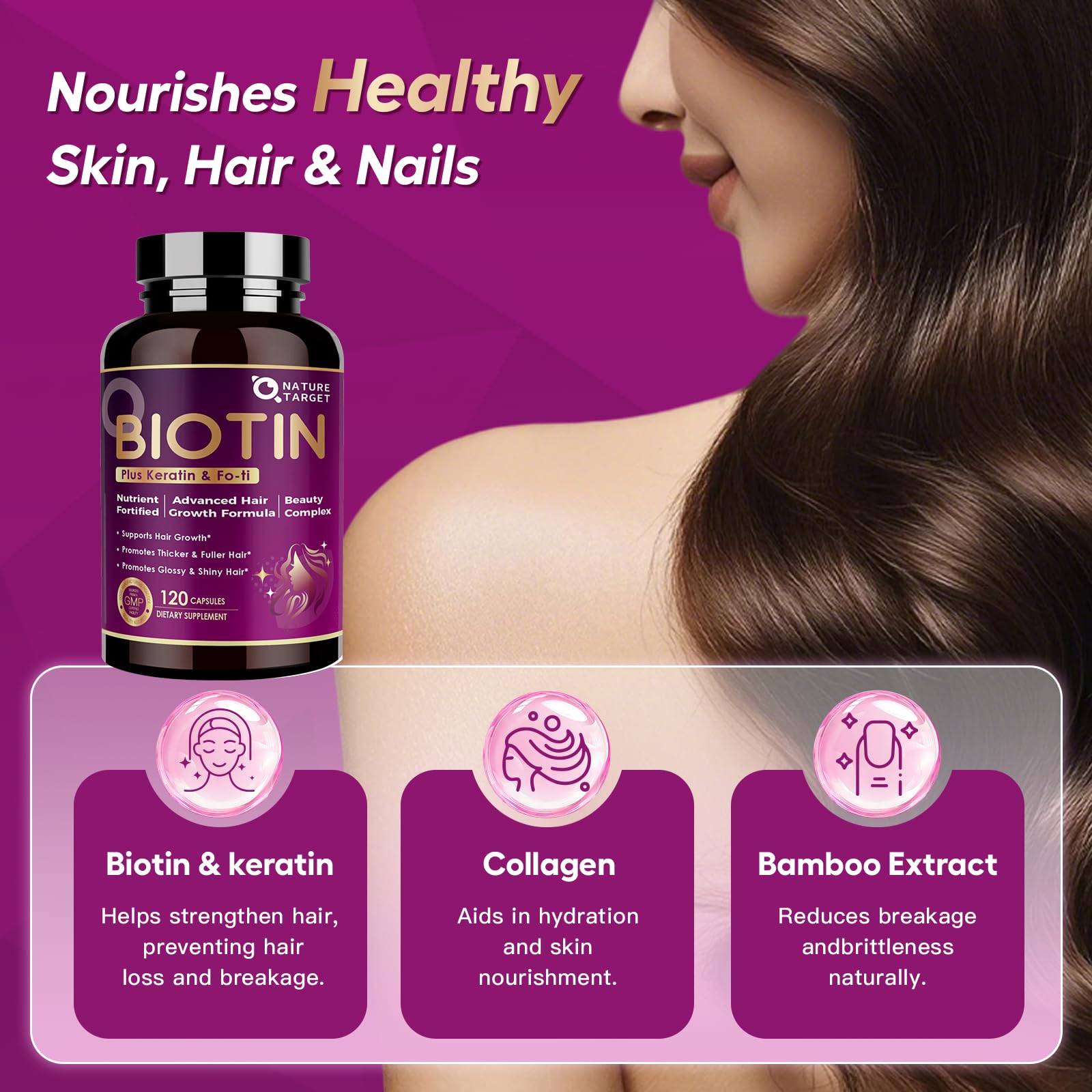 NATURE TARGET Hair Growth Vitamins capsules close-up