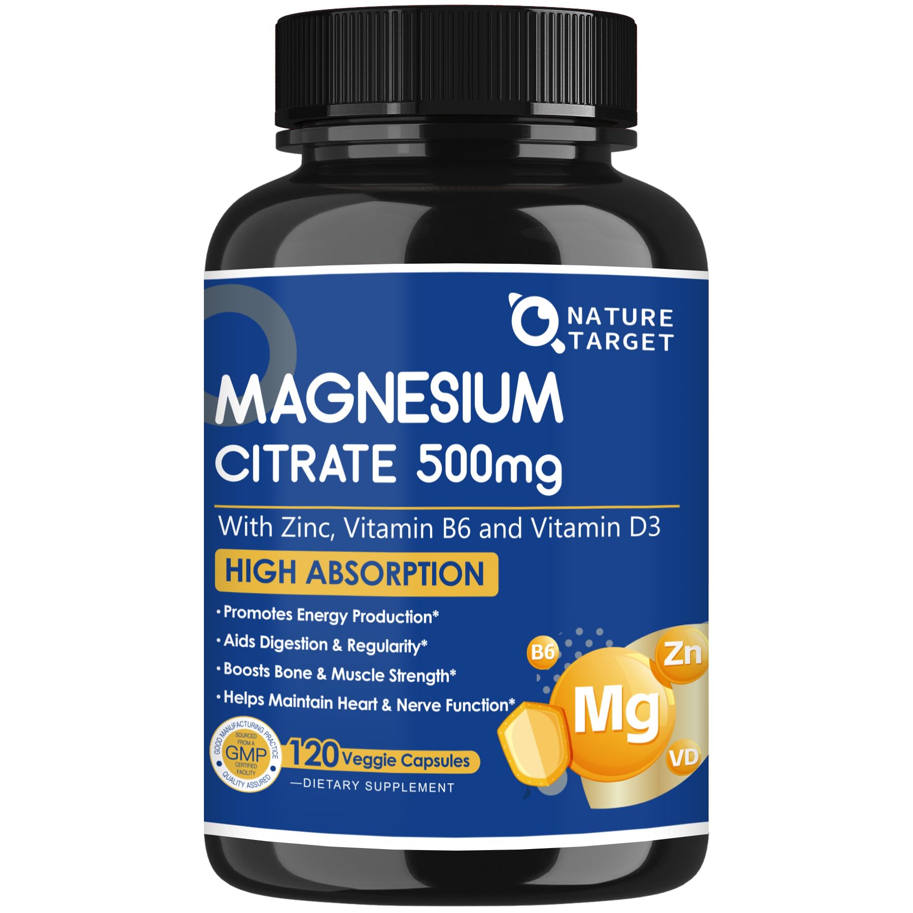 NATURE TARGET Magnesium Citrate 500mg 120 vegan capsules front view
