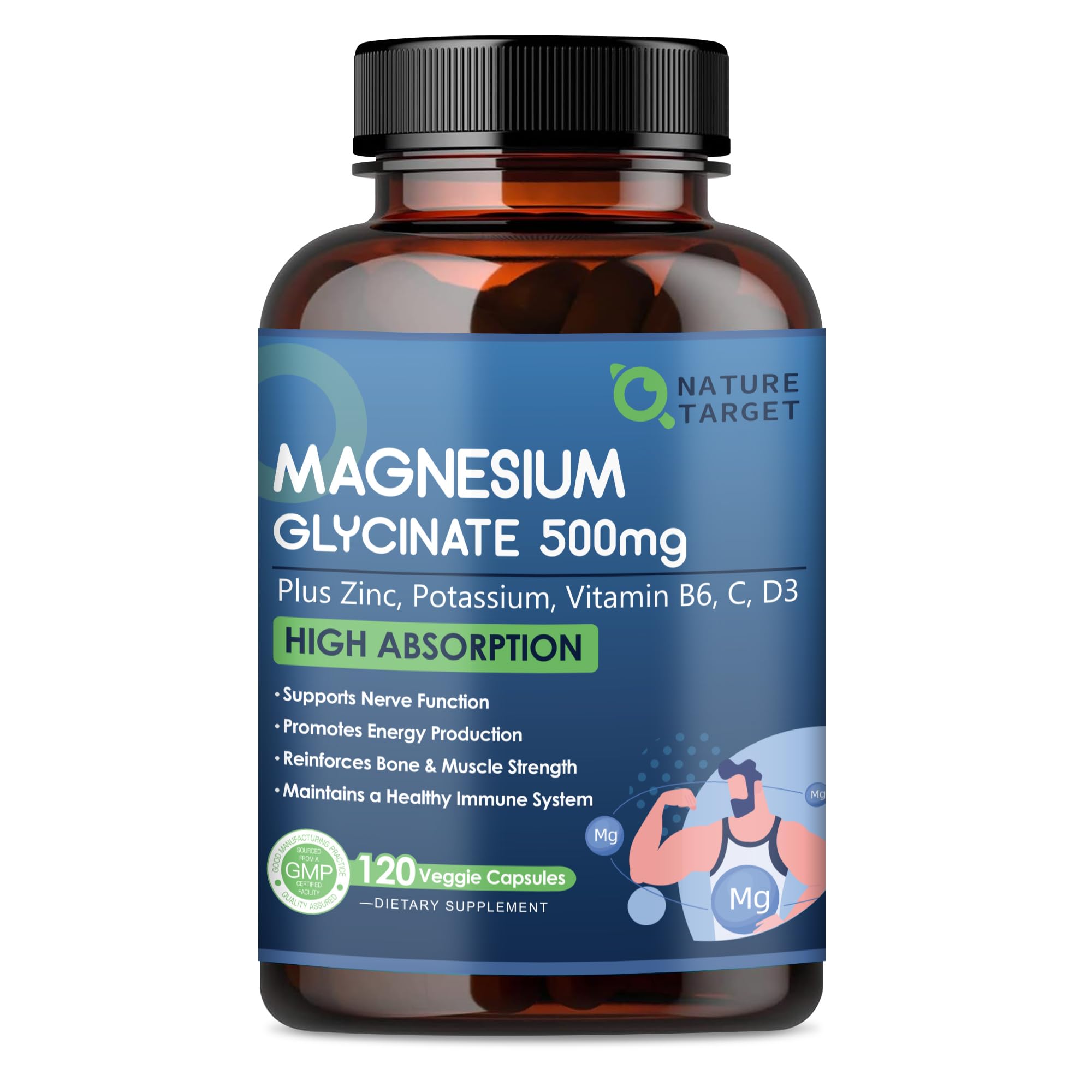 NATURE TARGET Magnesium Glycinate Capsules 500mg front view