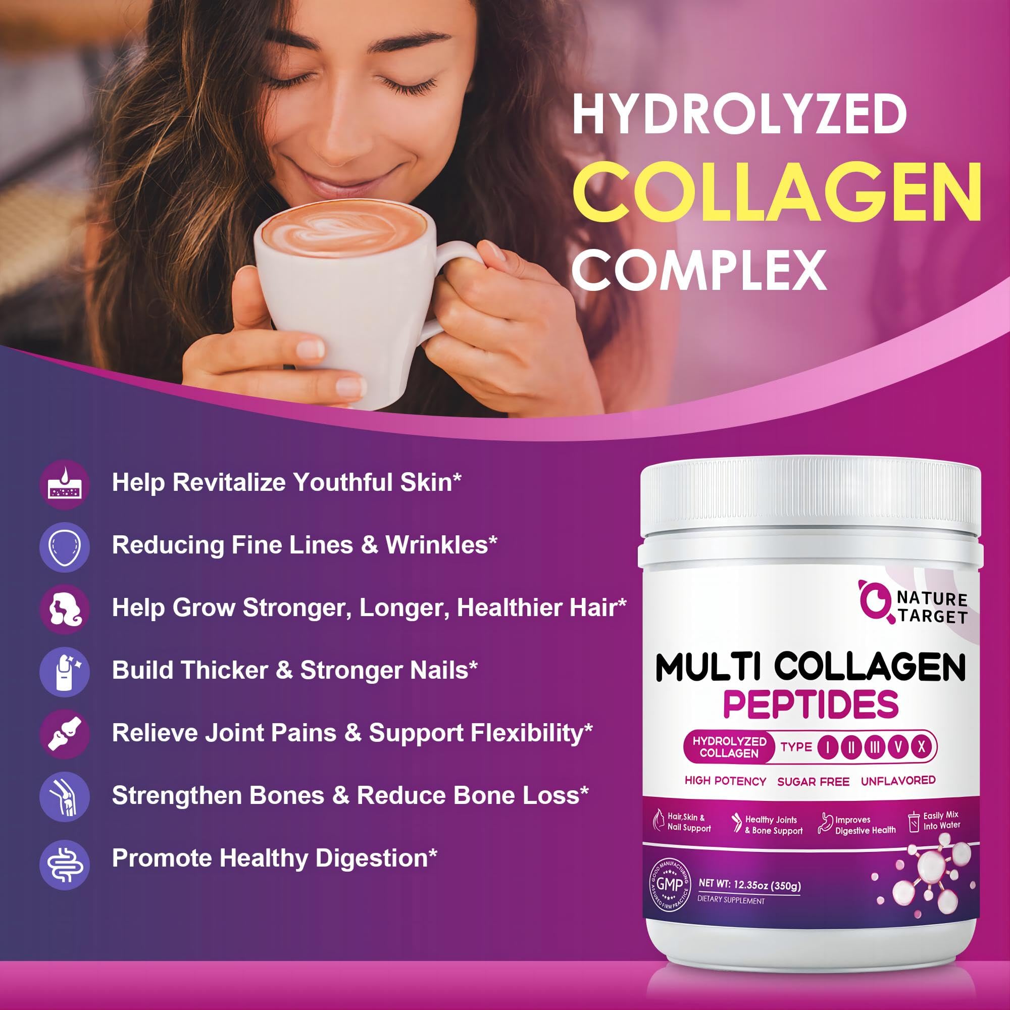 Nature Target Multi Collagen Powder 350g scoop