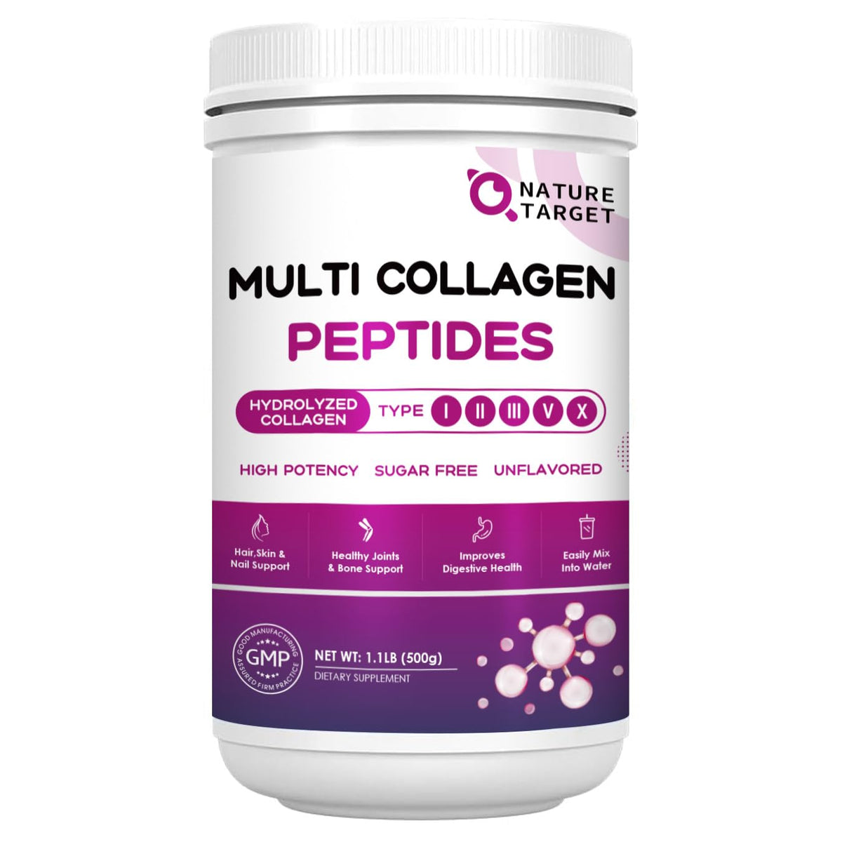 NATURE TARGET Multi Collagen Powder front view with packaging