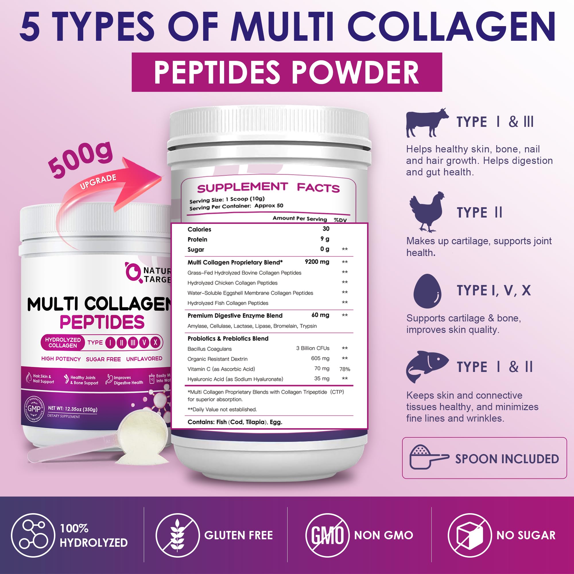 NATURE TARGET Multi Collagen Powder scoop showing powder