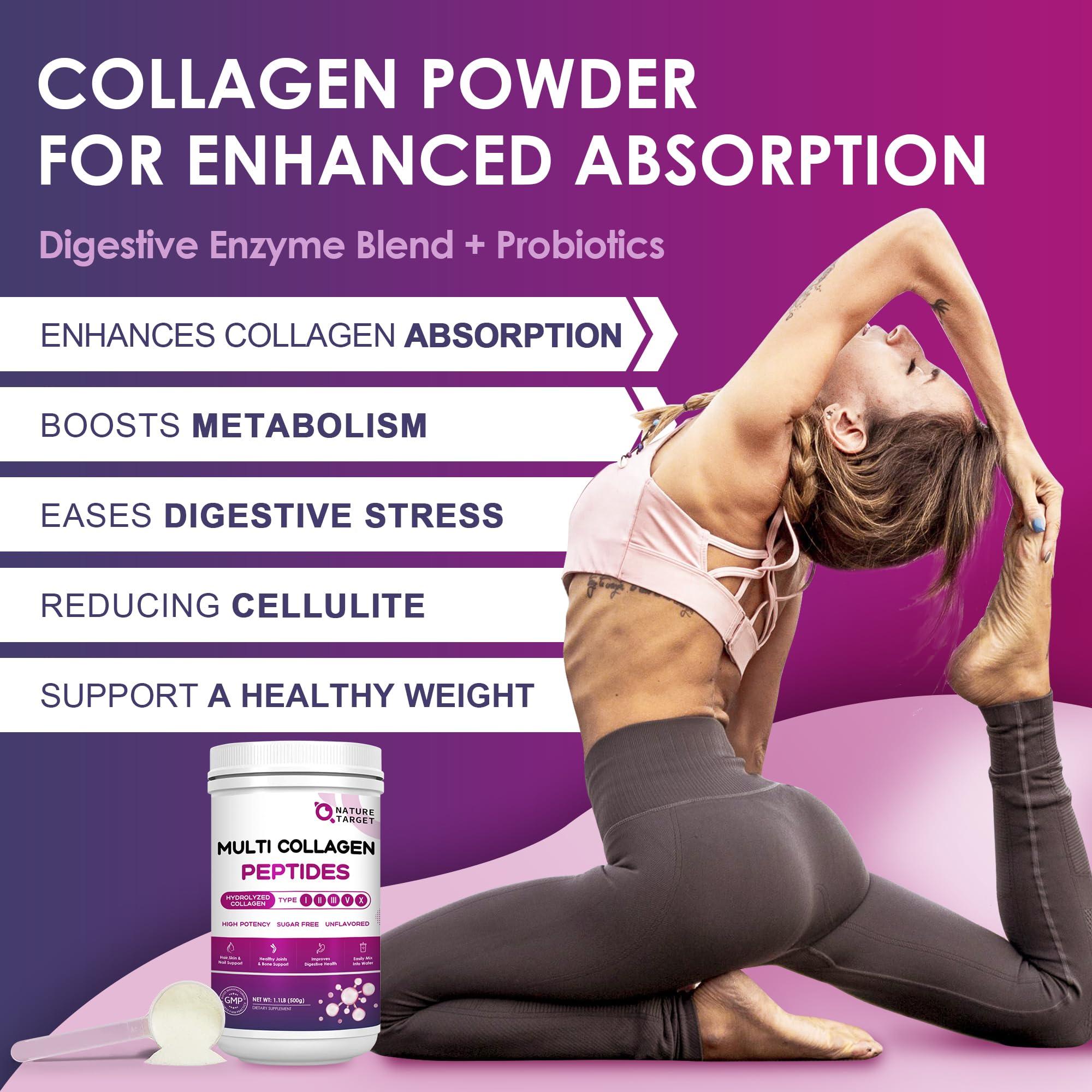 NATURE TARGET Multi Collagen Powder side view of container