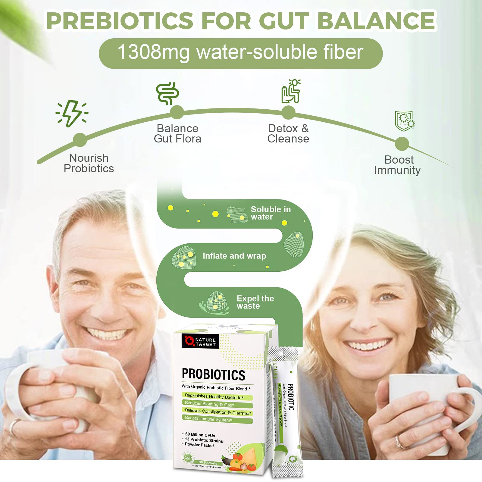 NATURE TARGET Probiotic Powder back view with ingredient list