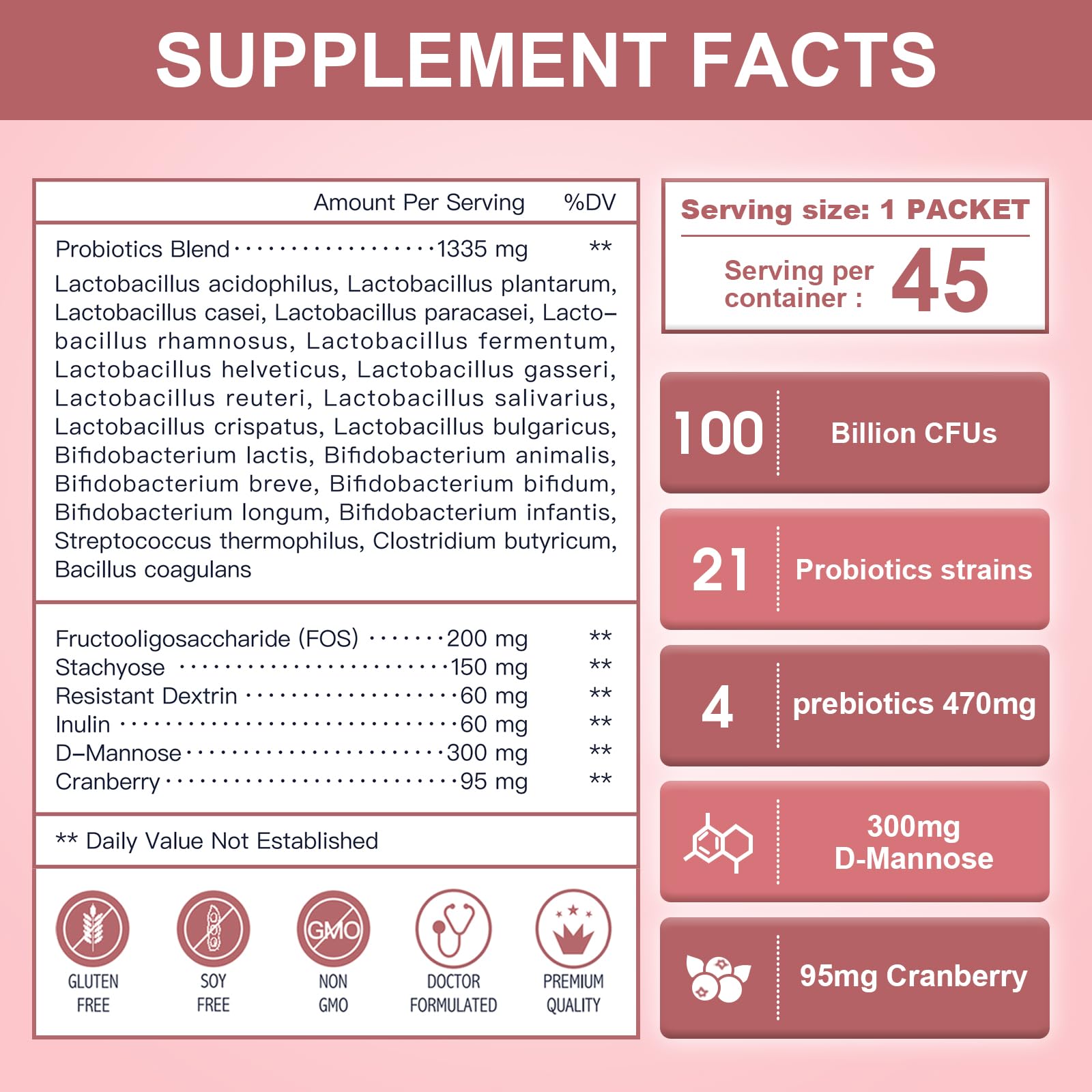 NATURE TARGET Probiotics for Women side view with nutritional information