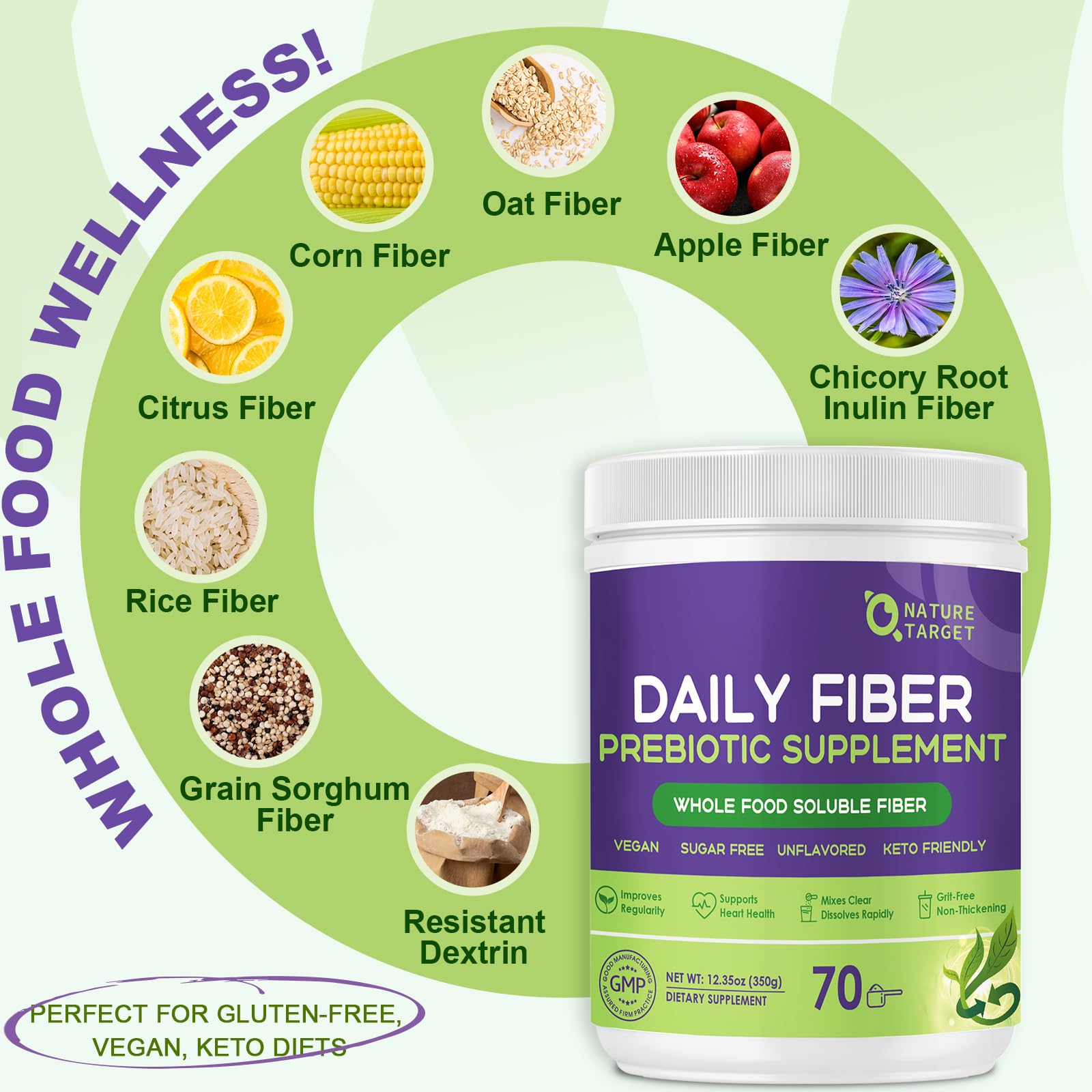 NATURE TARGET Super Fiber Powder 440g scoop with powder