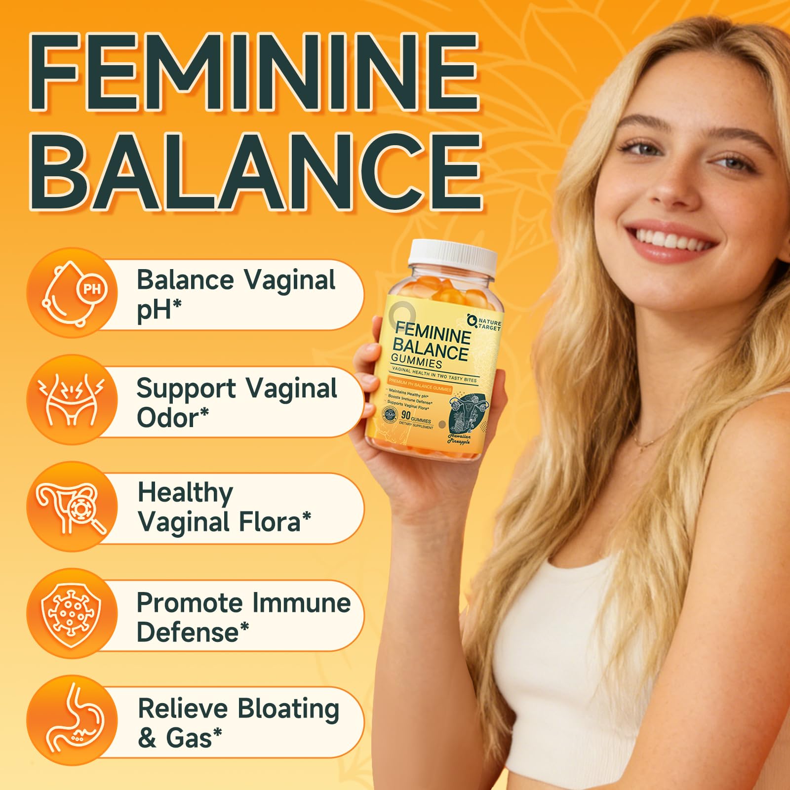 NATURE TARGET Vaginal Health Gummies packaging back view with ingredient list