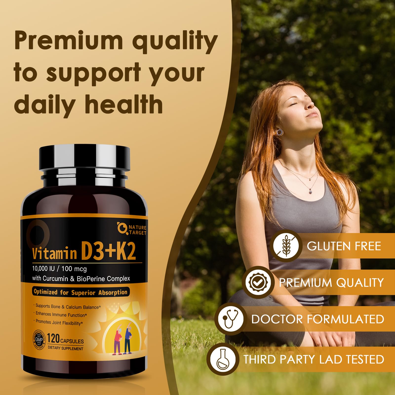 NATURE TARGET Vitamin D3 & K2 Capsules with a measuring spoon