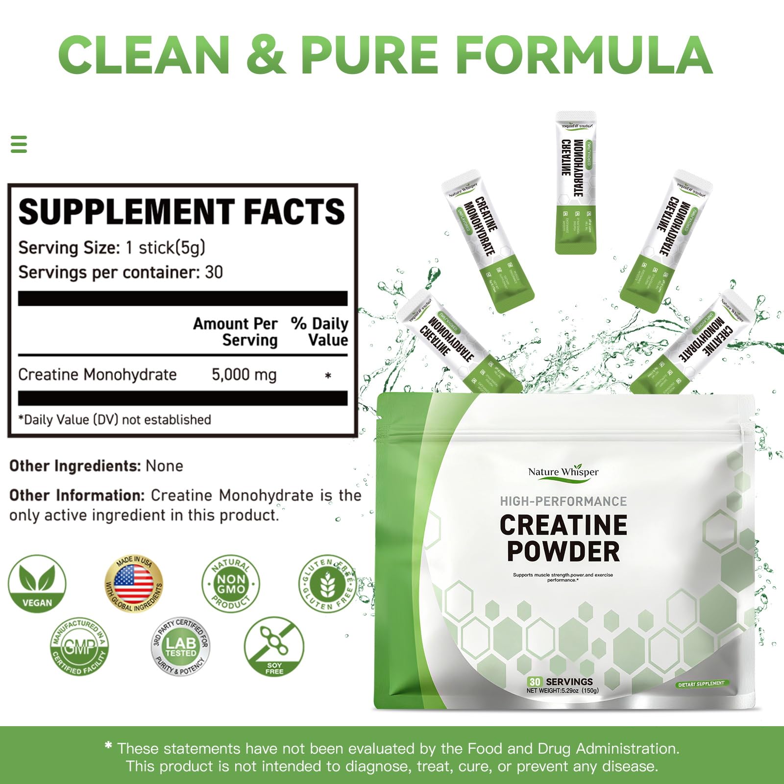 Nature Whisper Creatine Monohydrate Powder mixed in water
