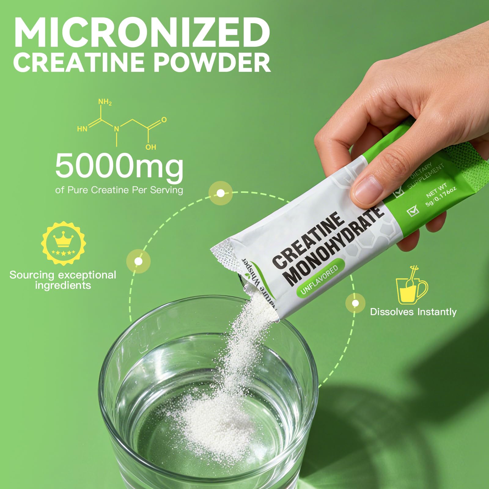 Nature Whisper Creatine Monohydrate Powder single-serve stick pack