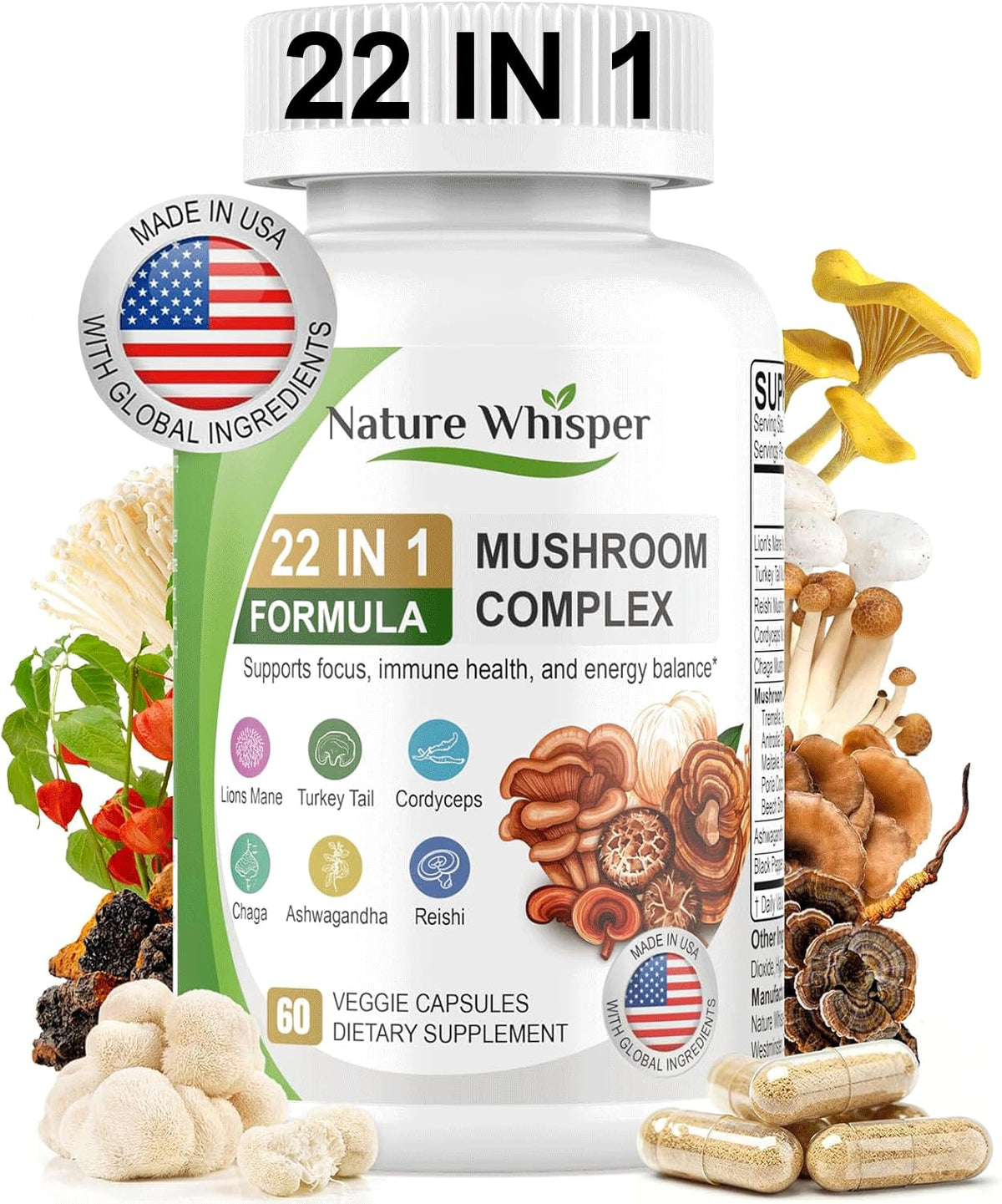 Nature Whisper Mushroom Complex 20 types capsules front view