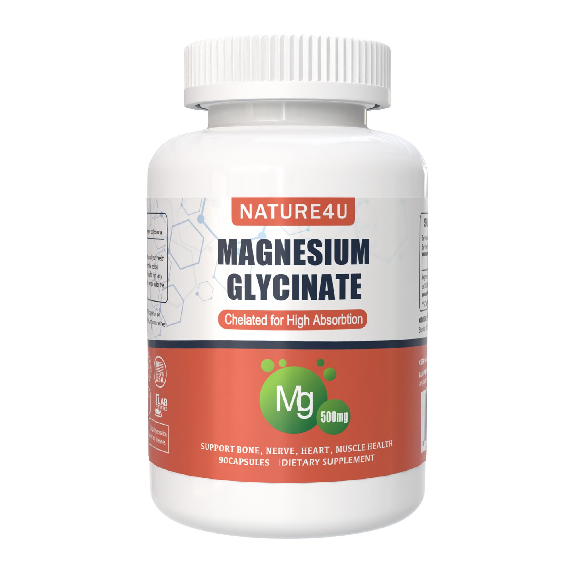 Nature4U Magnesium Glycinate Capsules front view with label