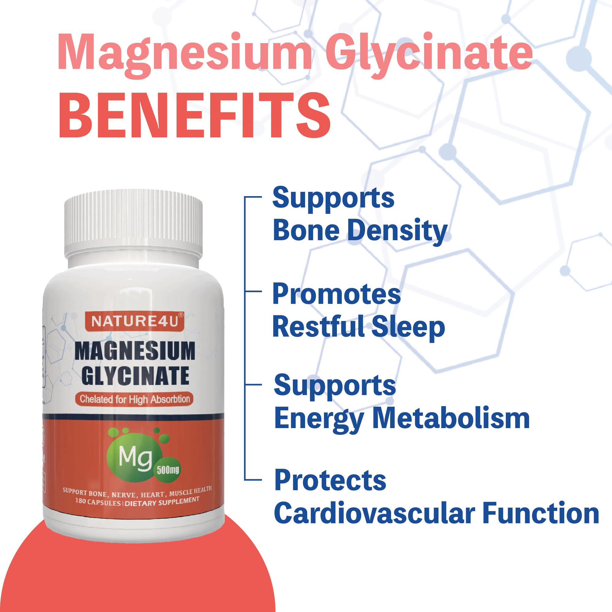 Nature4U Magnesium Glycinate Capsules on a wooden table
