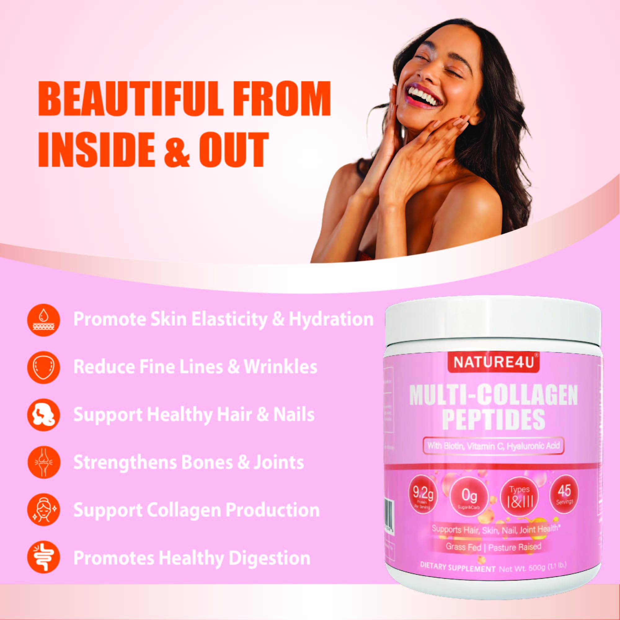 Nature4U Multi Collagen Peptides Powder close-up of powder texture