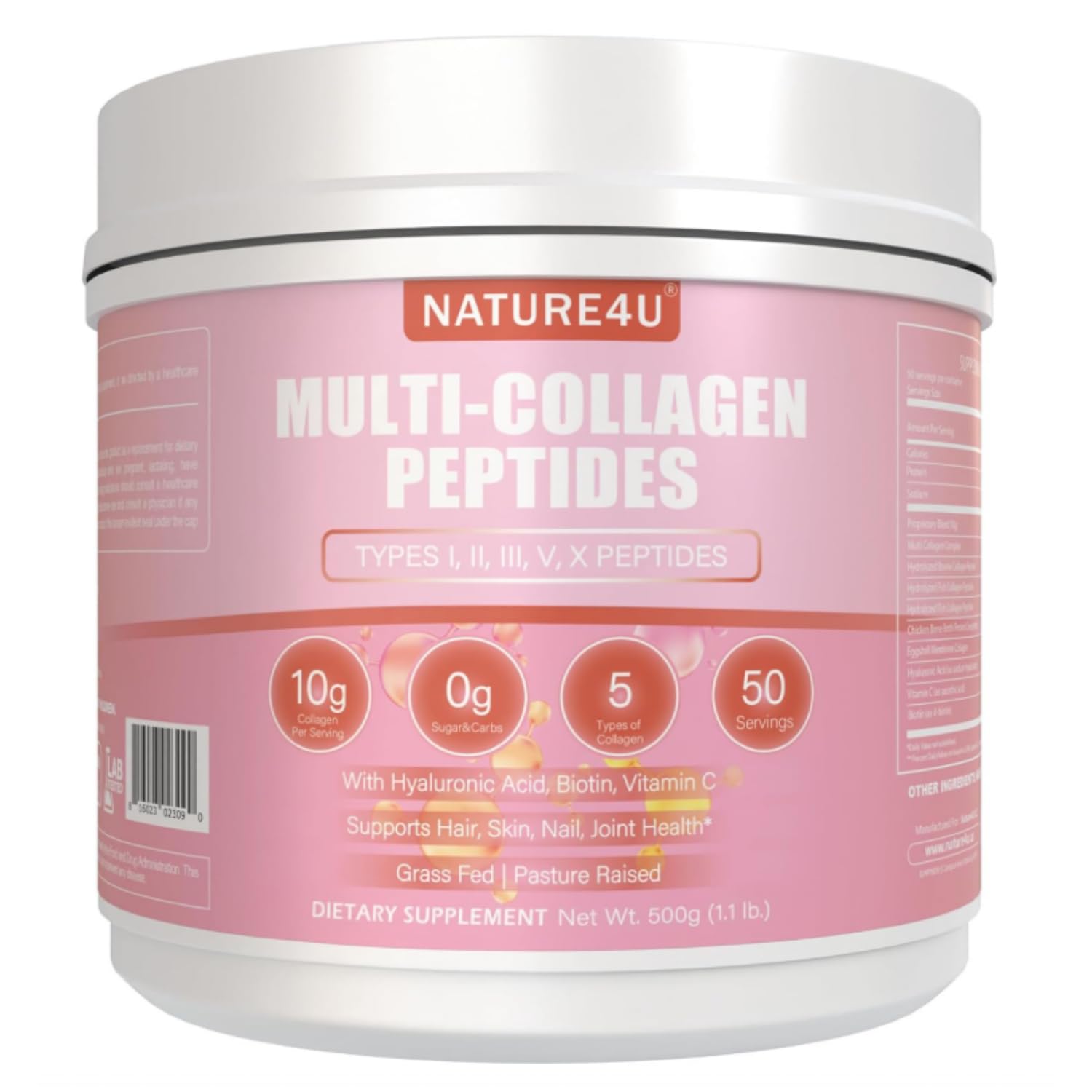 Nature4U Multi Collagen Peptides Powder front view packaging