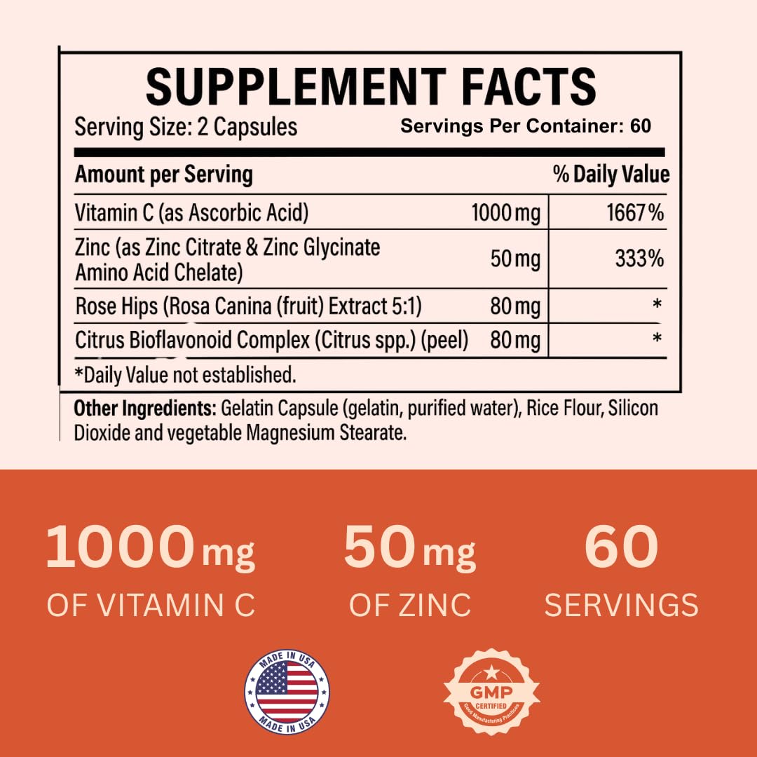 Nature4U Vitamin C with Zinc Capsules 150g side view