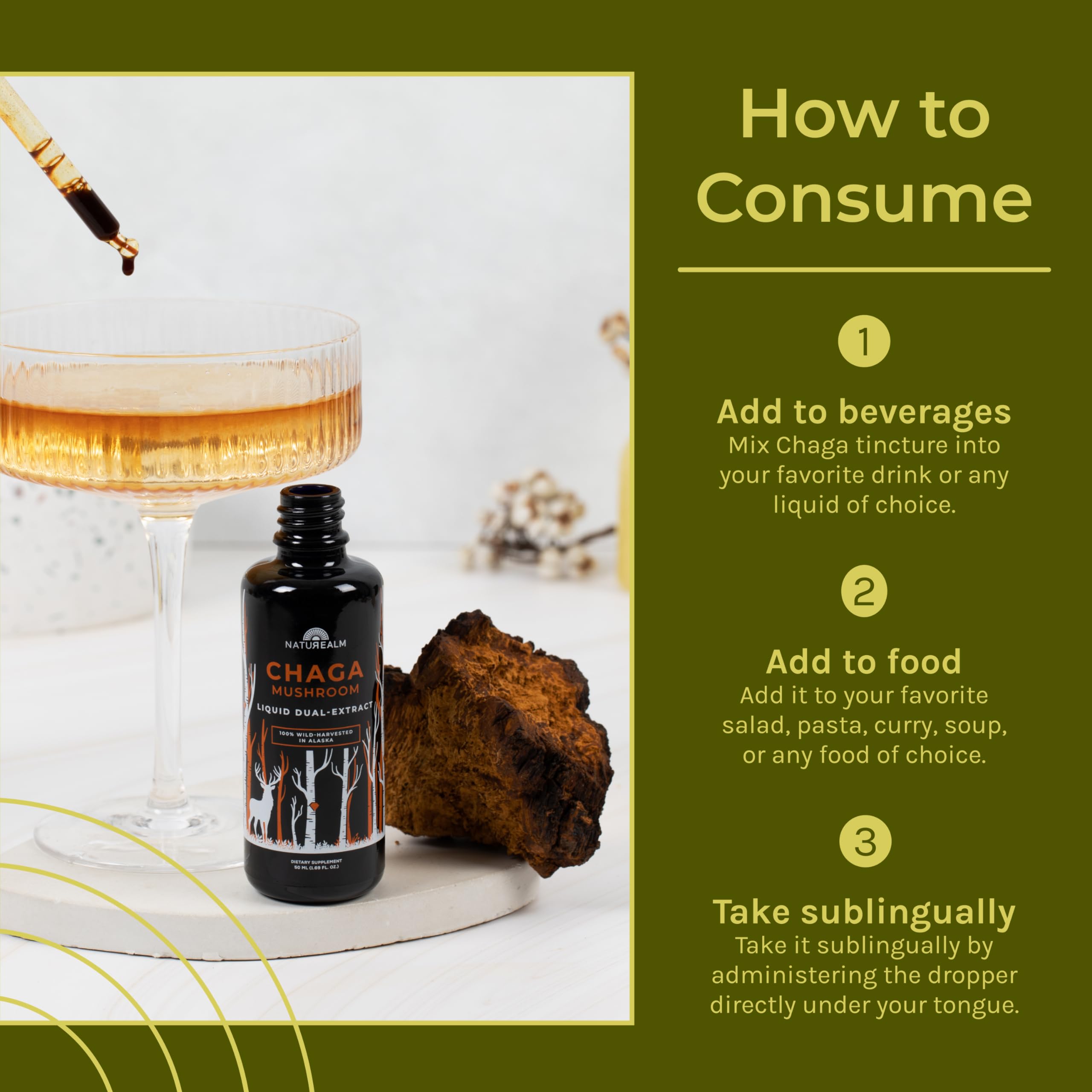Naturealm Chaga Mushroom Tincture lifestyle scene with natural background
