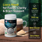 Naturealm Lion's Mane Mushroom Powder back view with nutritional information