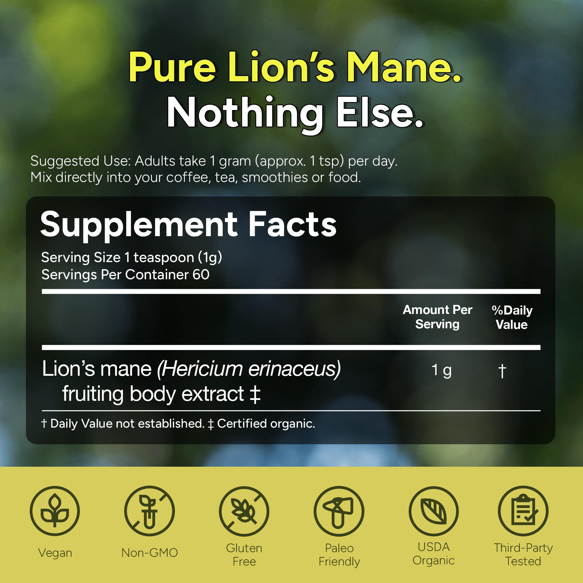 Naturealm Lion's Mane Mushroom Powder with a measuring scoop
