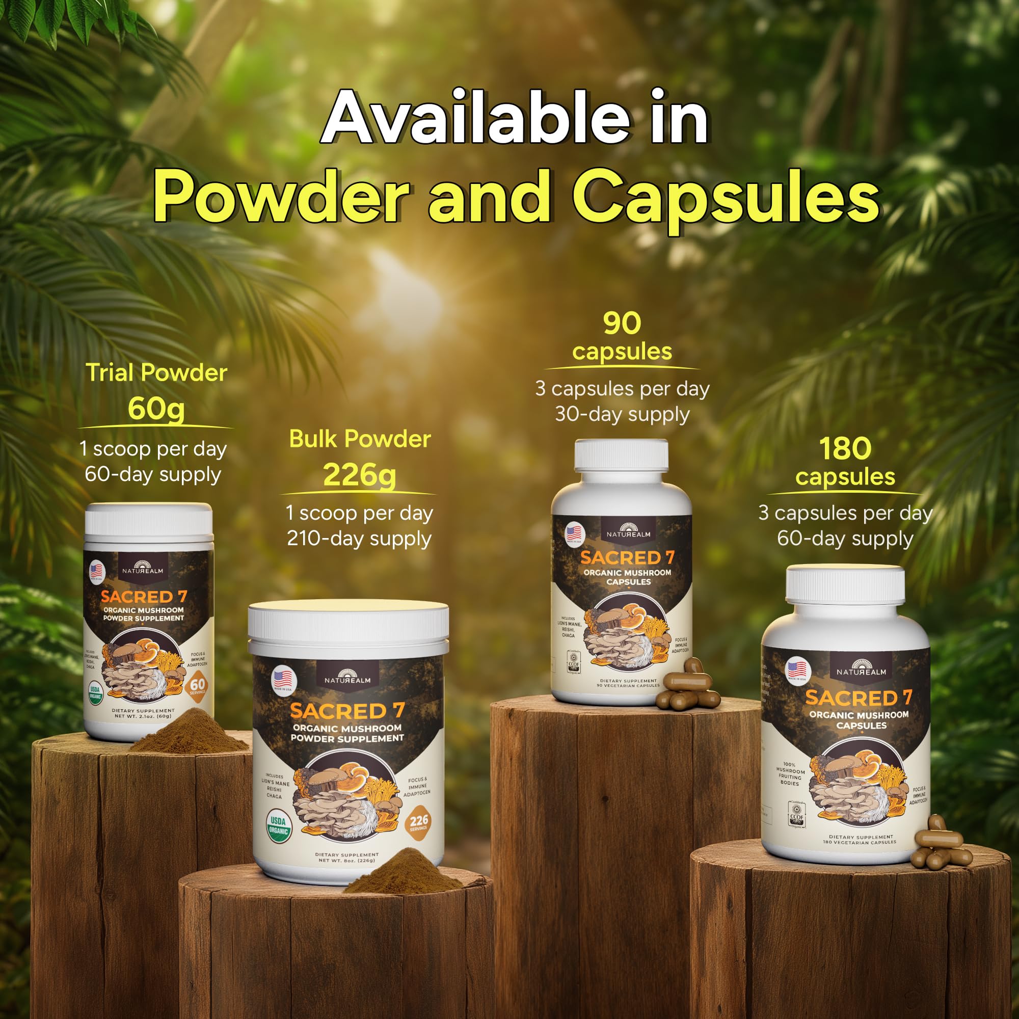 Naturealm Sacred 7 Mushroom Complex bottle with water
