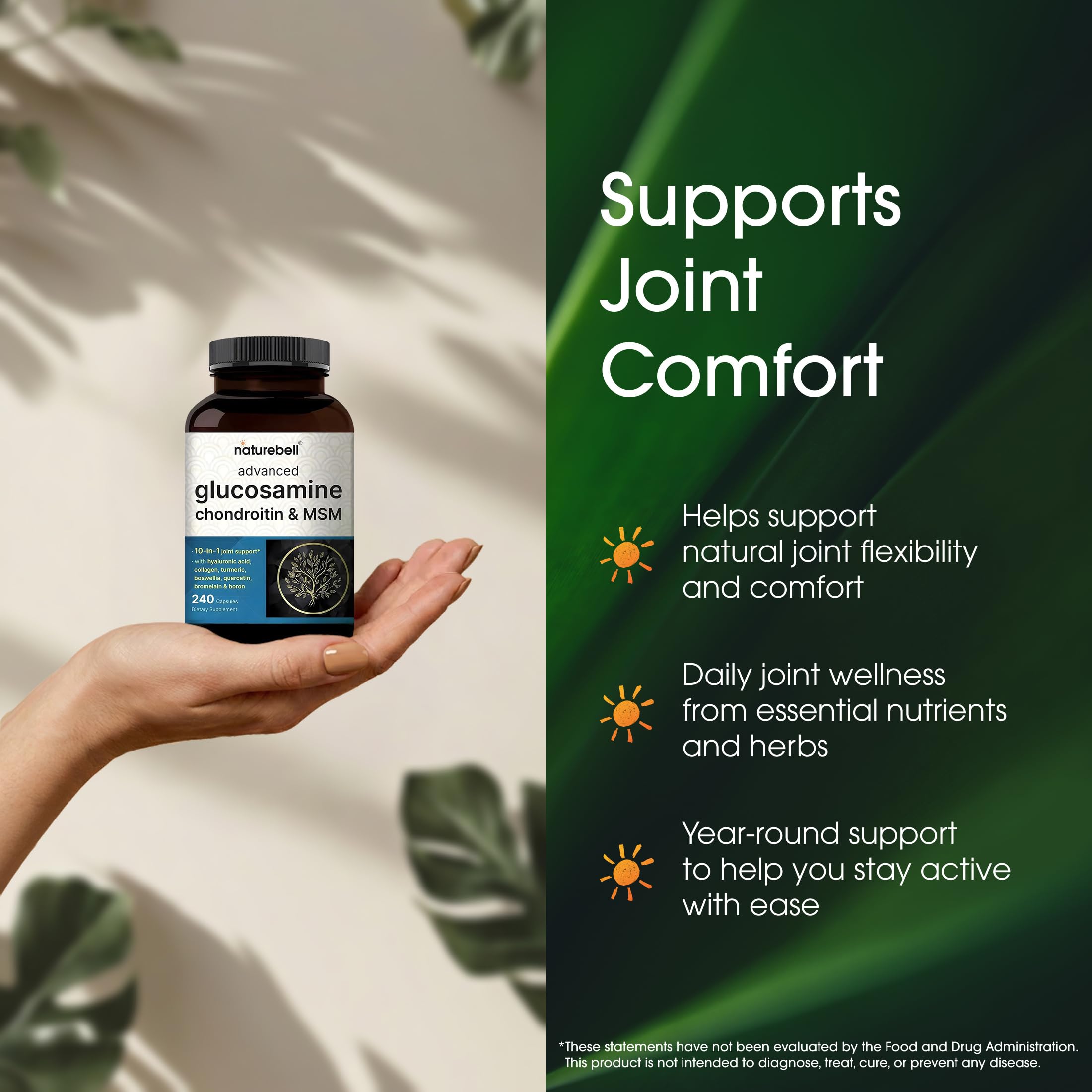 NatureBell Advanced Glucosamine Chondroitin & MSM bottle side view