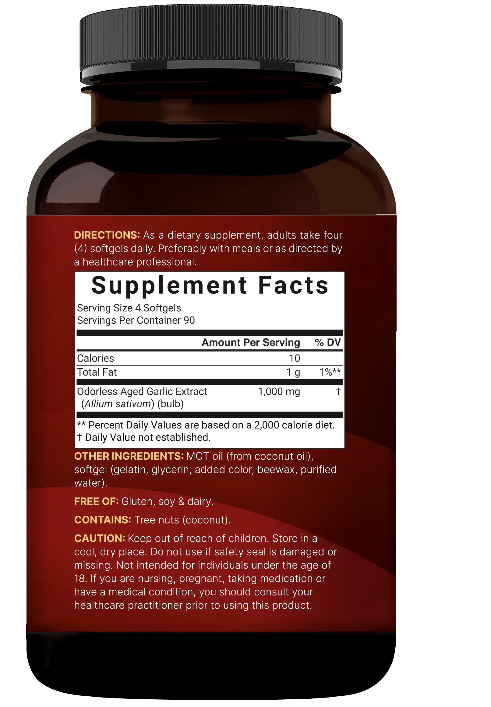 NatureBell Aged Garlic Extract Softgels on a wooden table