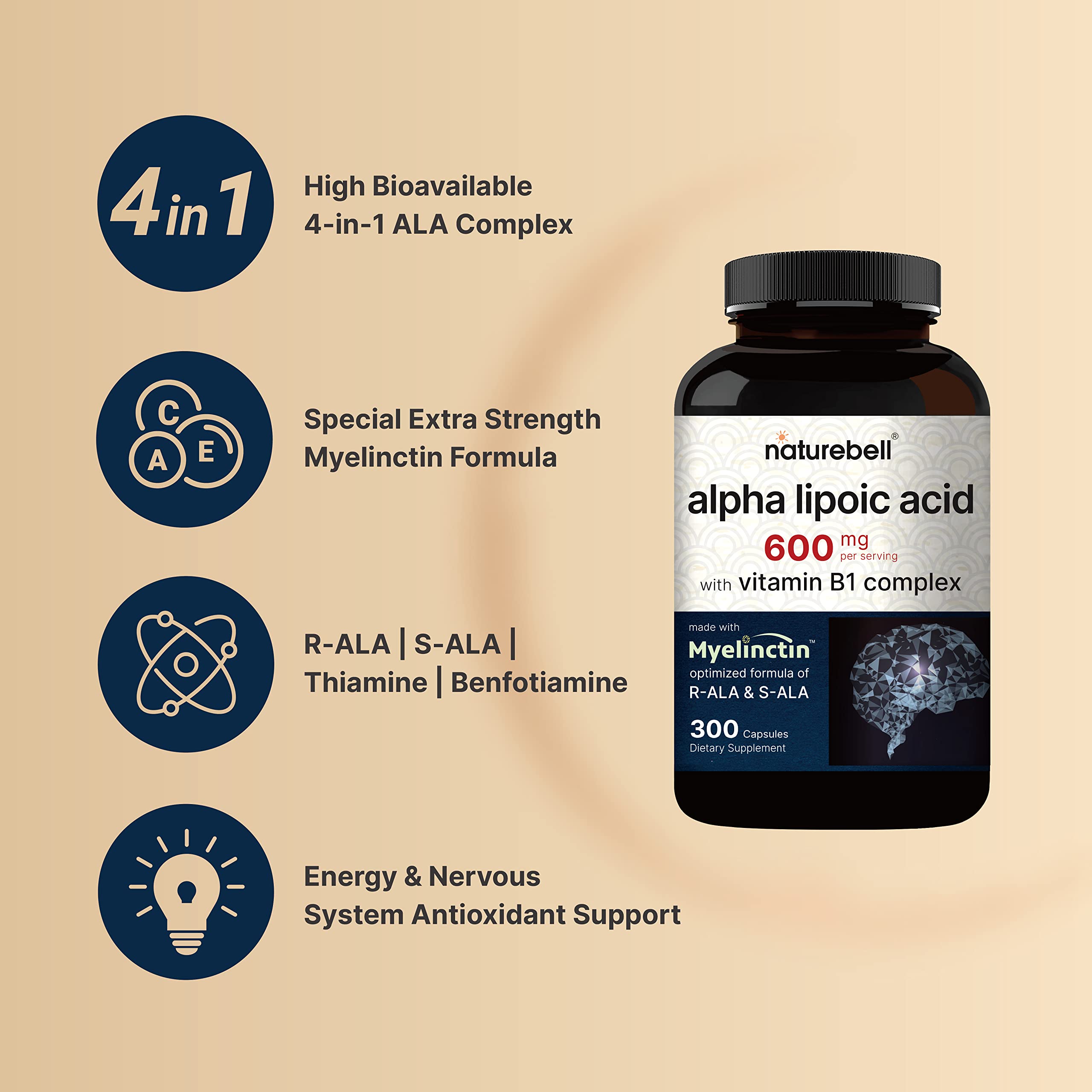 NatureBell Alpha Lipoic Acid 600mg bottle with label