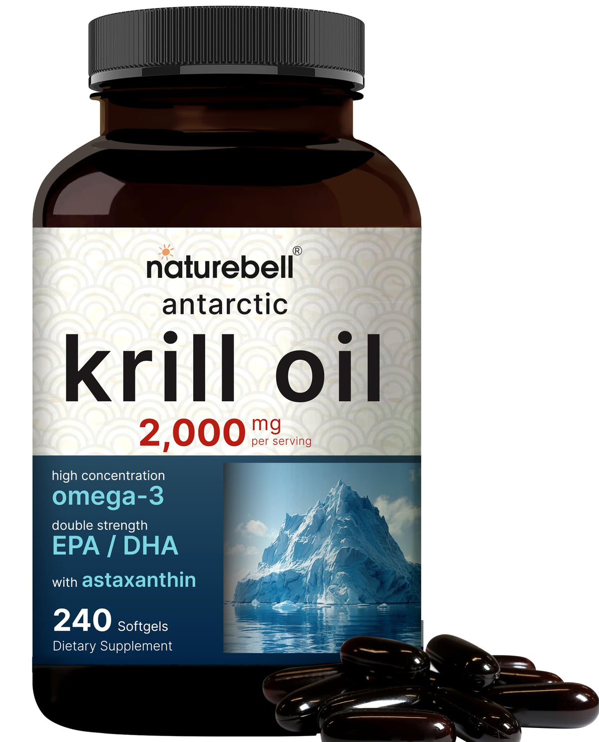 NatureBell Antarctic Krill Oil Softgels 2000mg front view