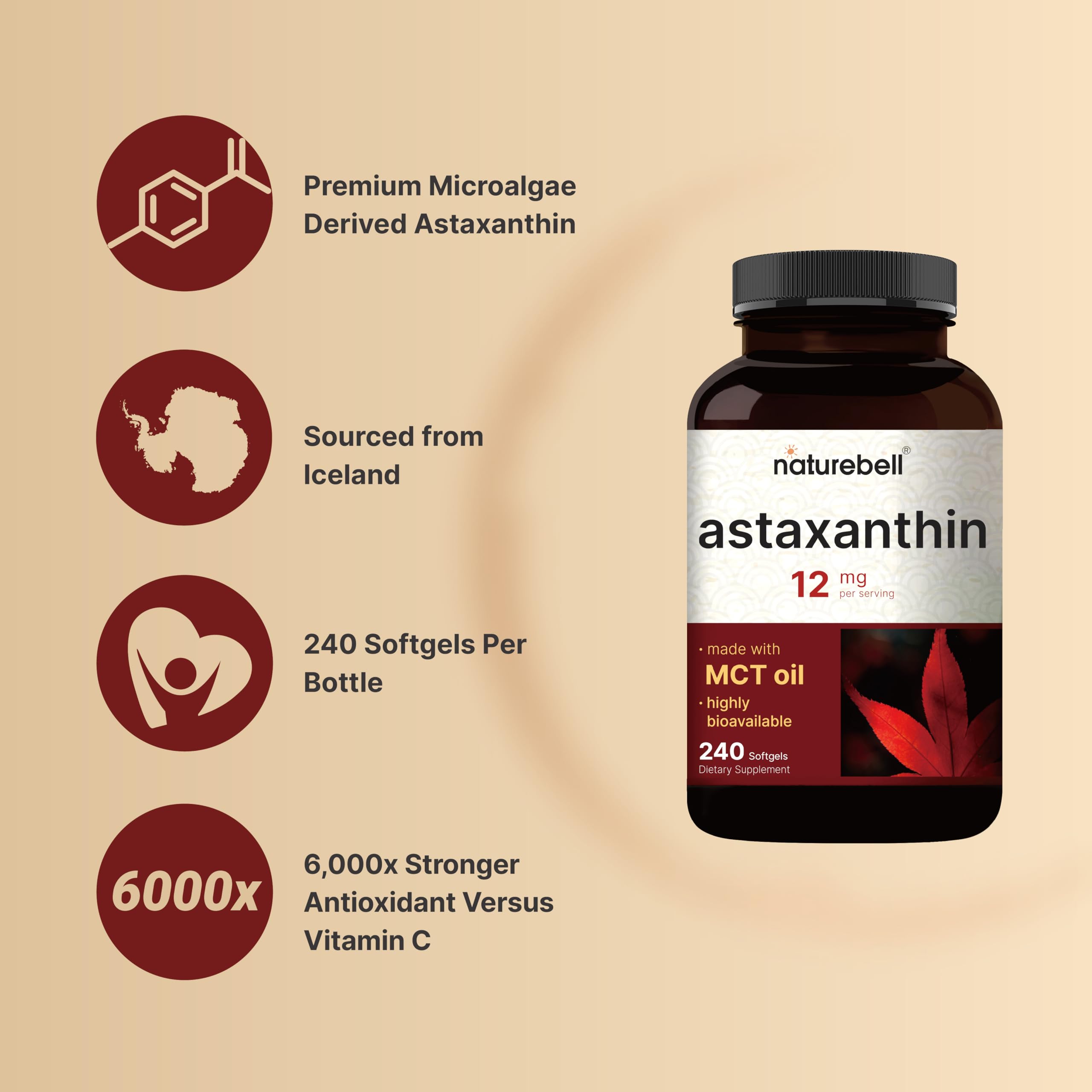 NatureBell Astaxanthin Softgels bottle side view