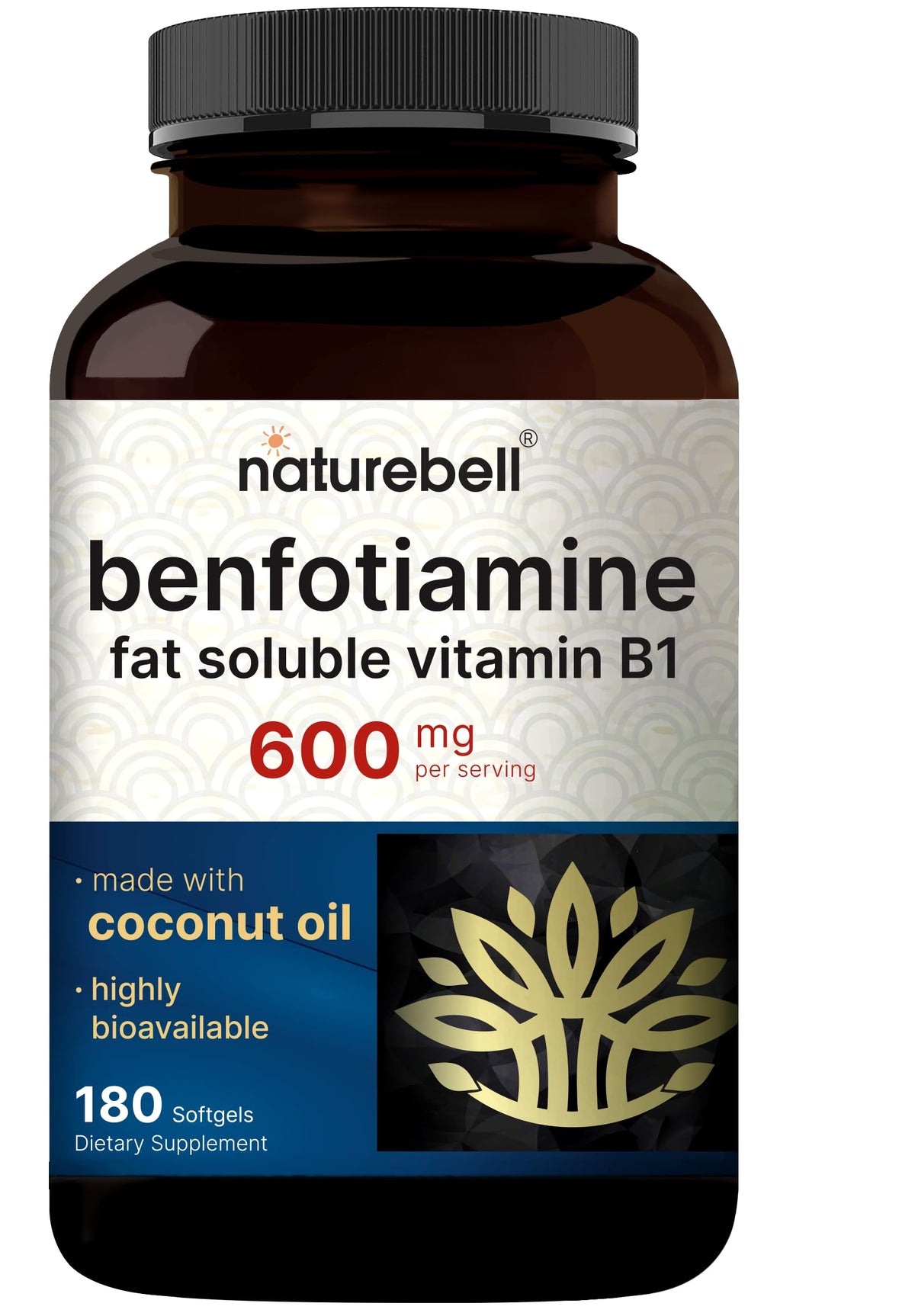 NatureBell Benfotiamine Vitamin B1 600mg softgels front view