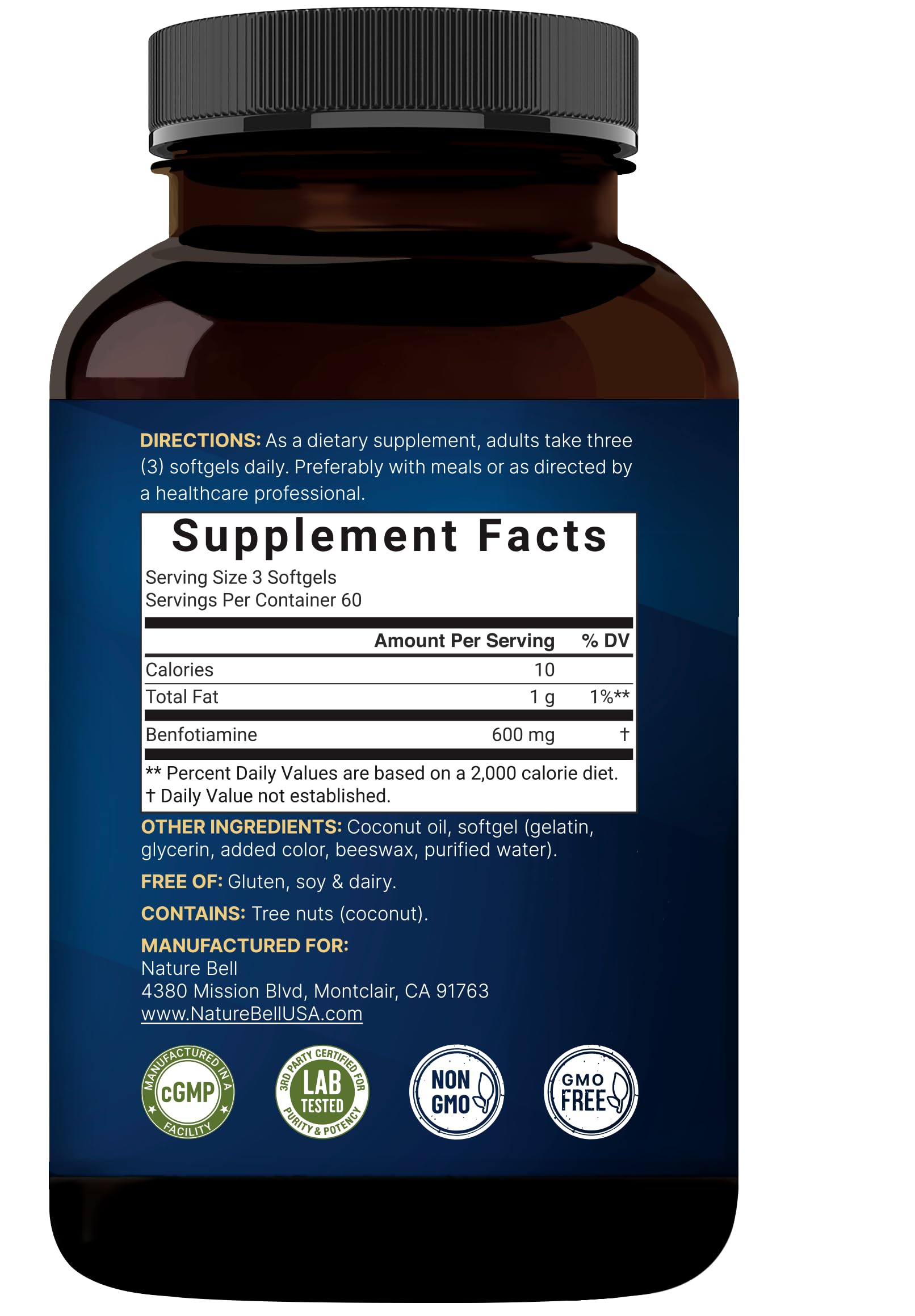 NatureBell Benfotiamine Vitamin B1 600mg softgels packaging