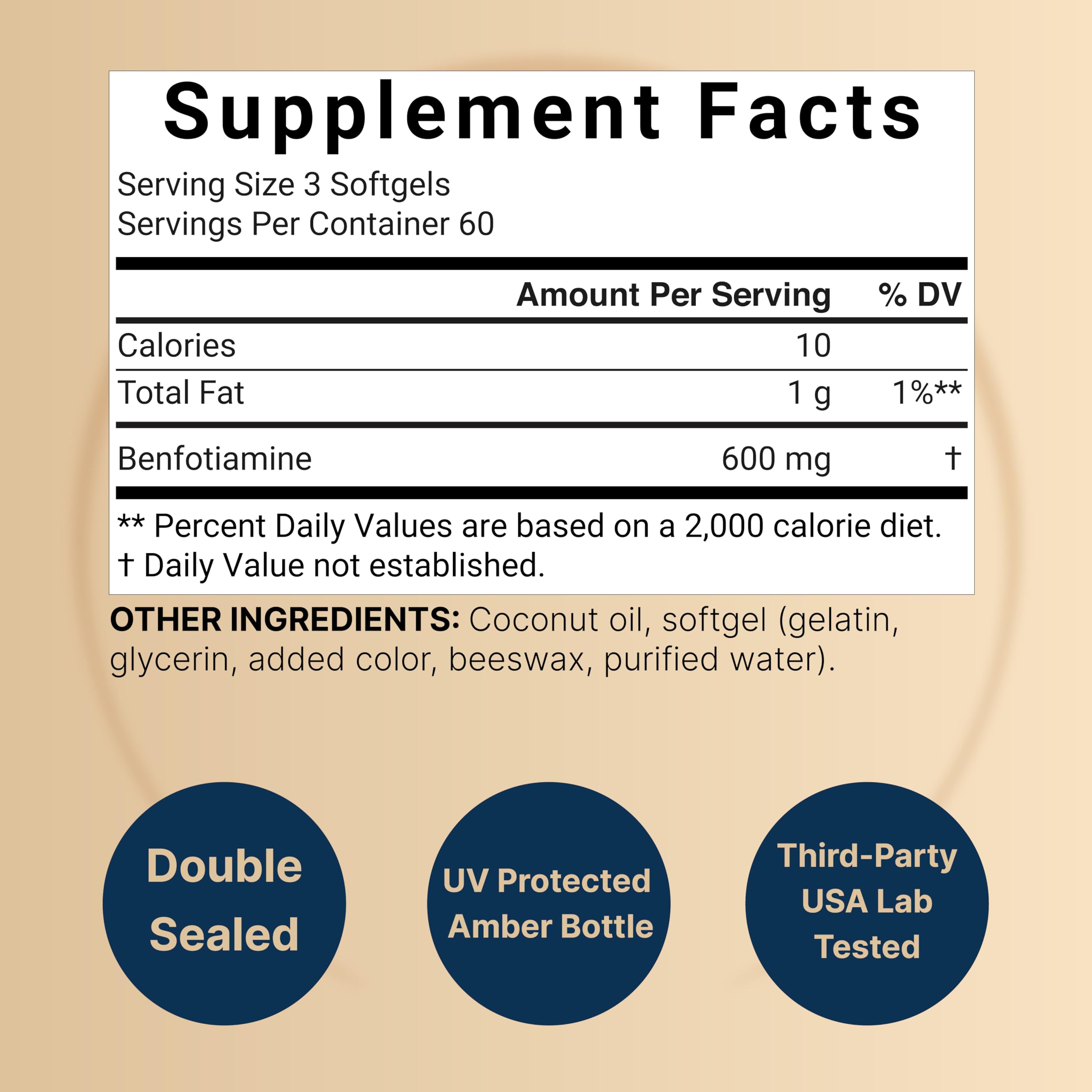 NatureBell Benfotiamine Vitamin B1 600mg softgels side view