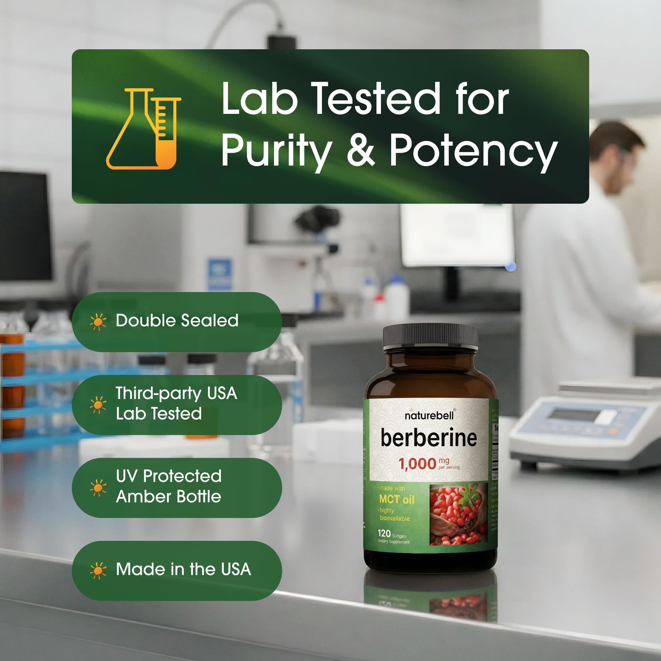 NatureBell Berberine 1,000mg softgel bottle back view