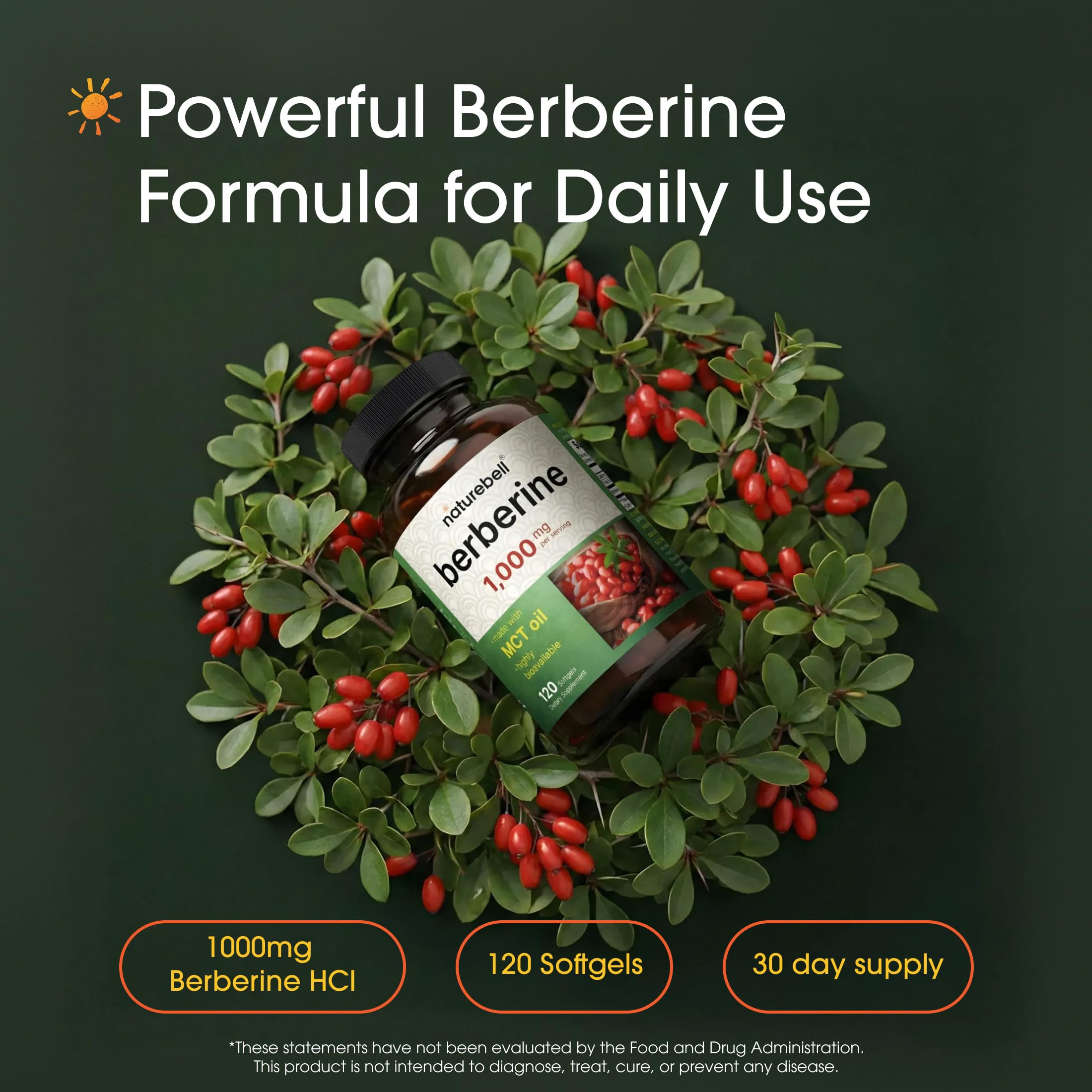 NatureBell Berberine 1,000mg softgel capsules close-up