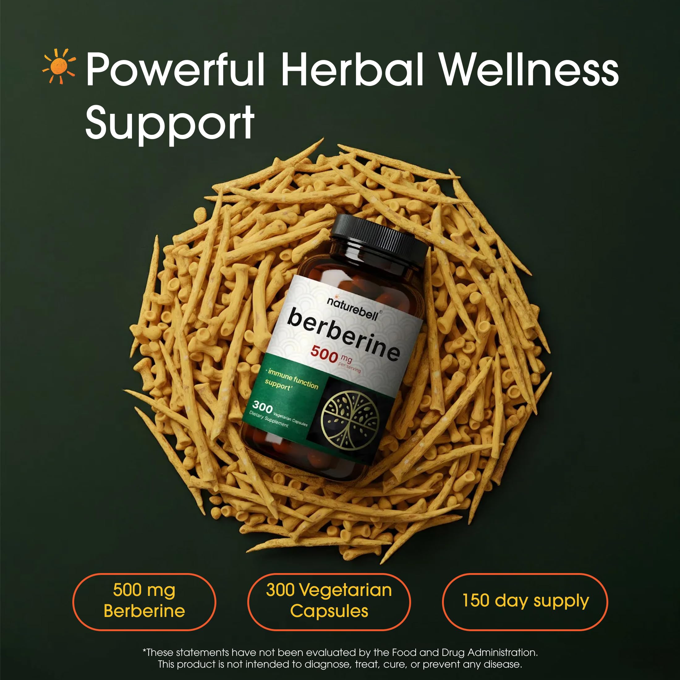 NatureBell Berberine 500mg supplement bottle side view