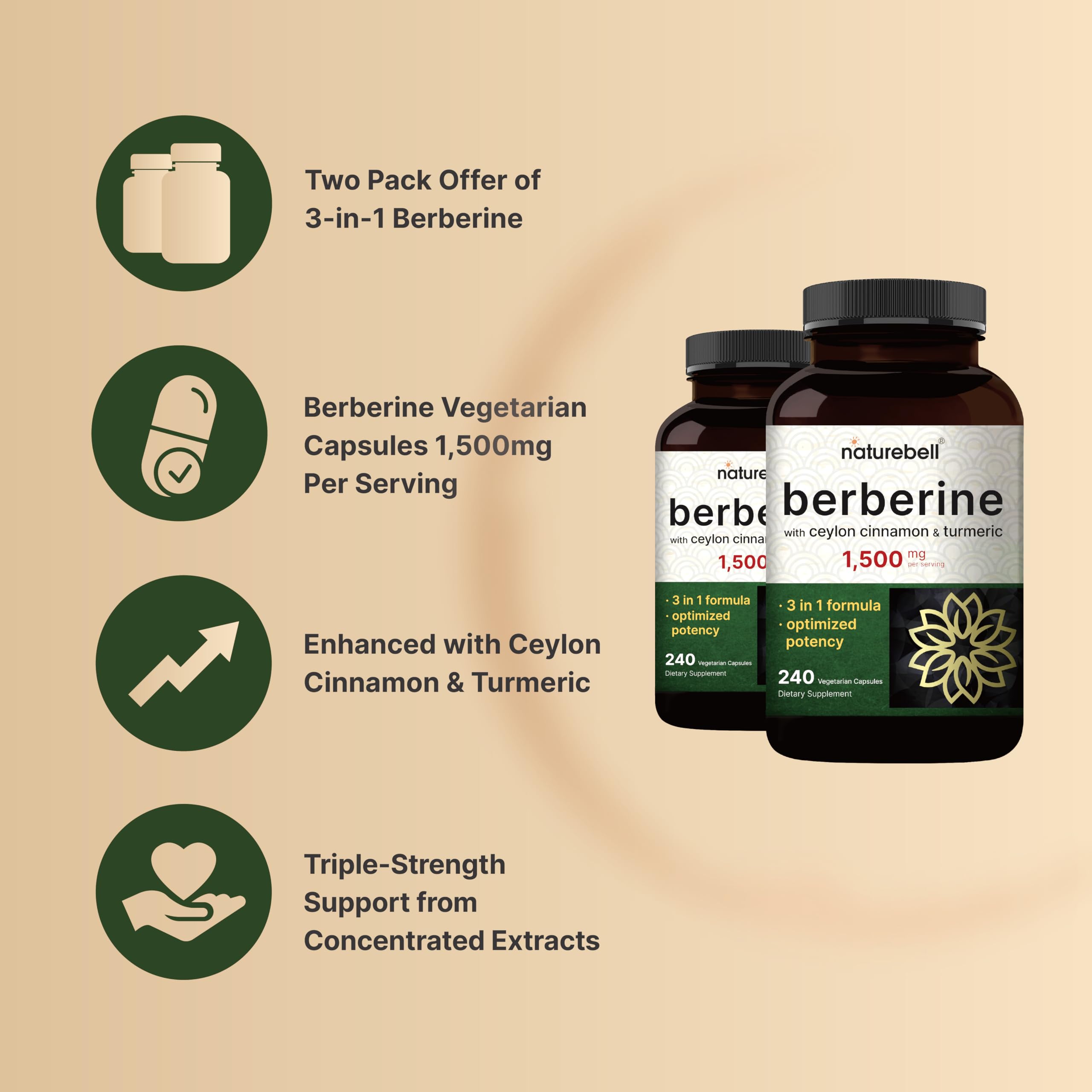 NatureBell Berberine Capsules opened bottle showing capsules
