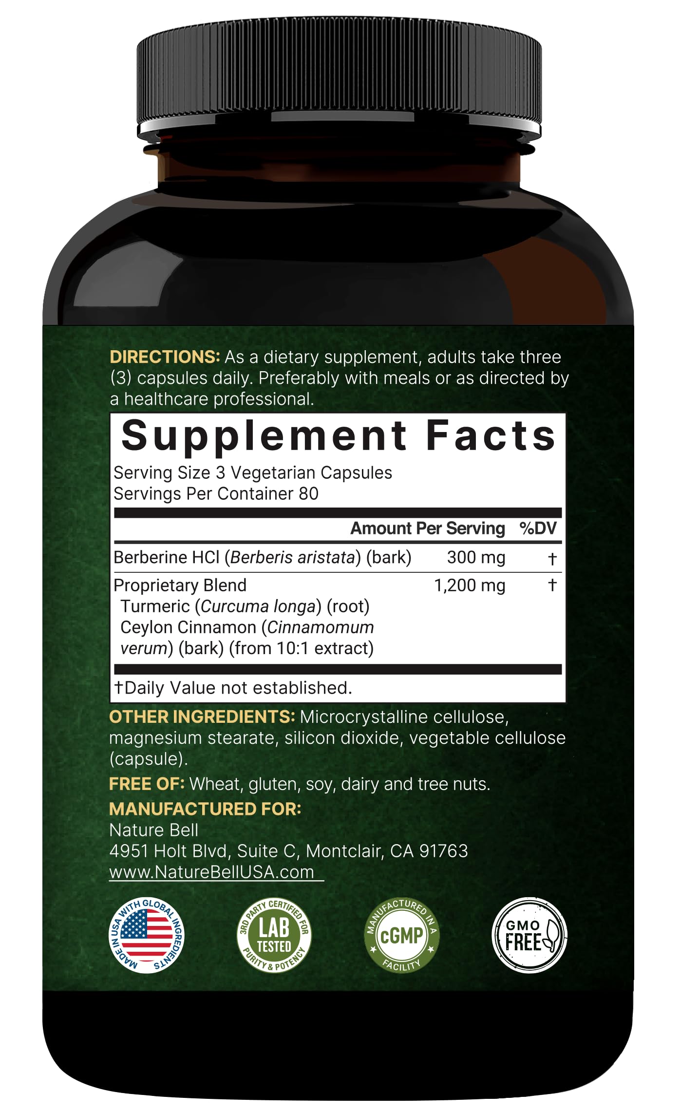 NatureBell Berberine Capsules with a measuring spoon for dosage