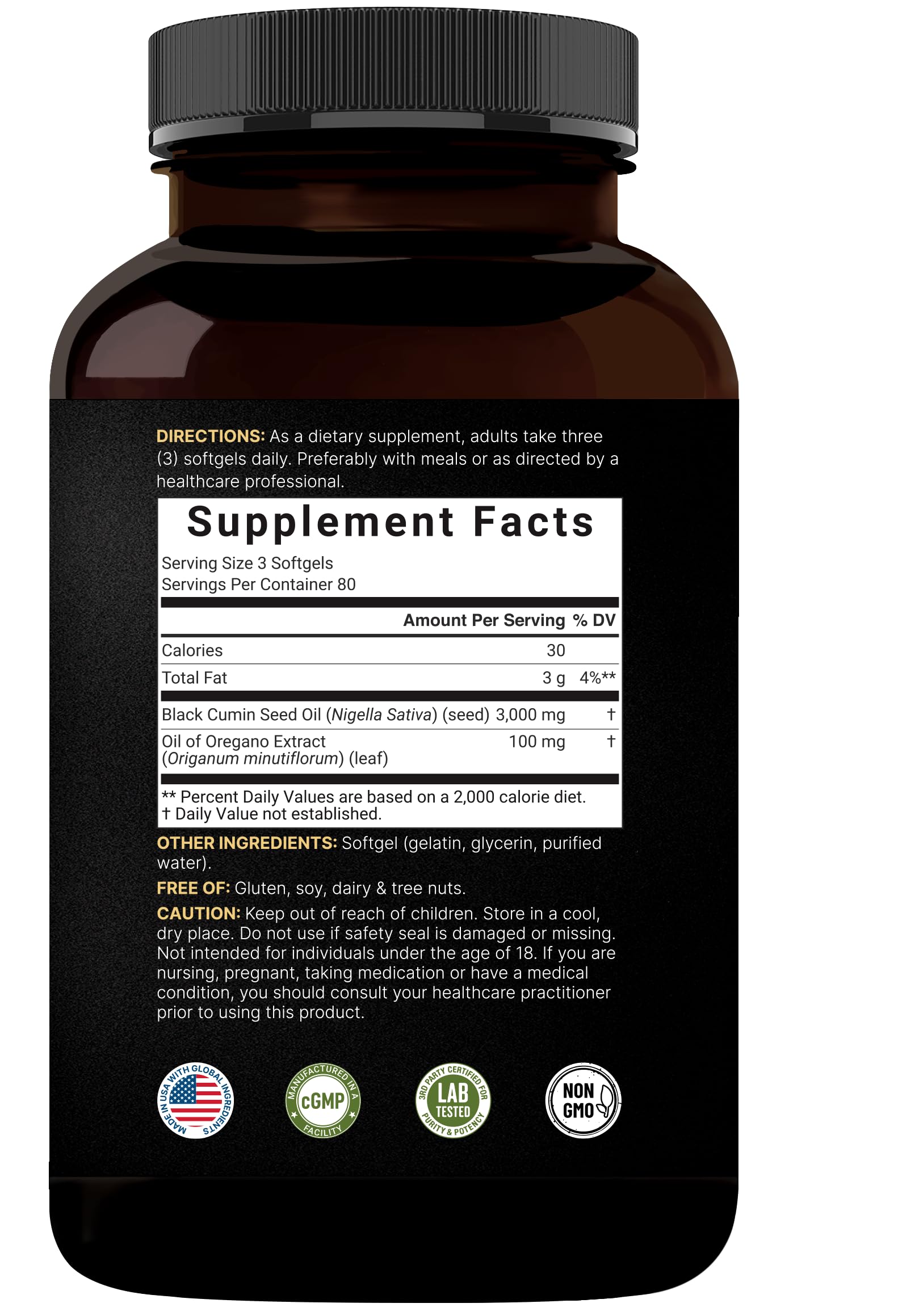 NatureBell Black Seed Oil Softgels bottle back view