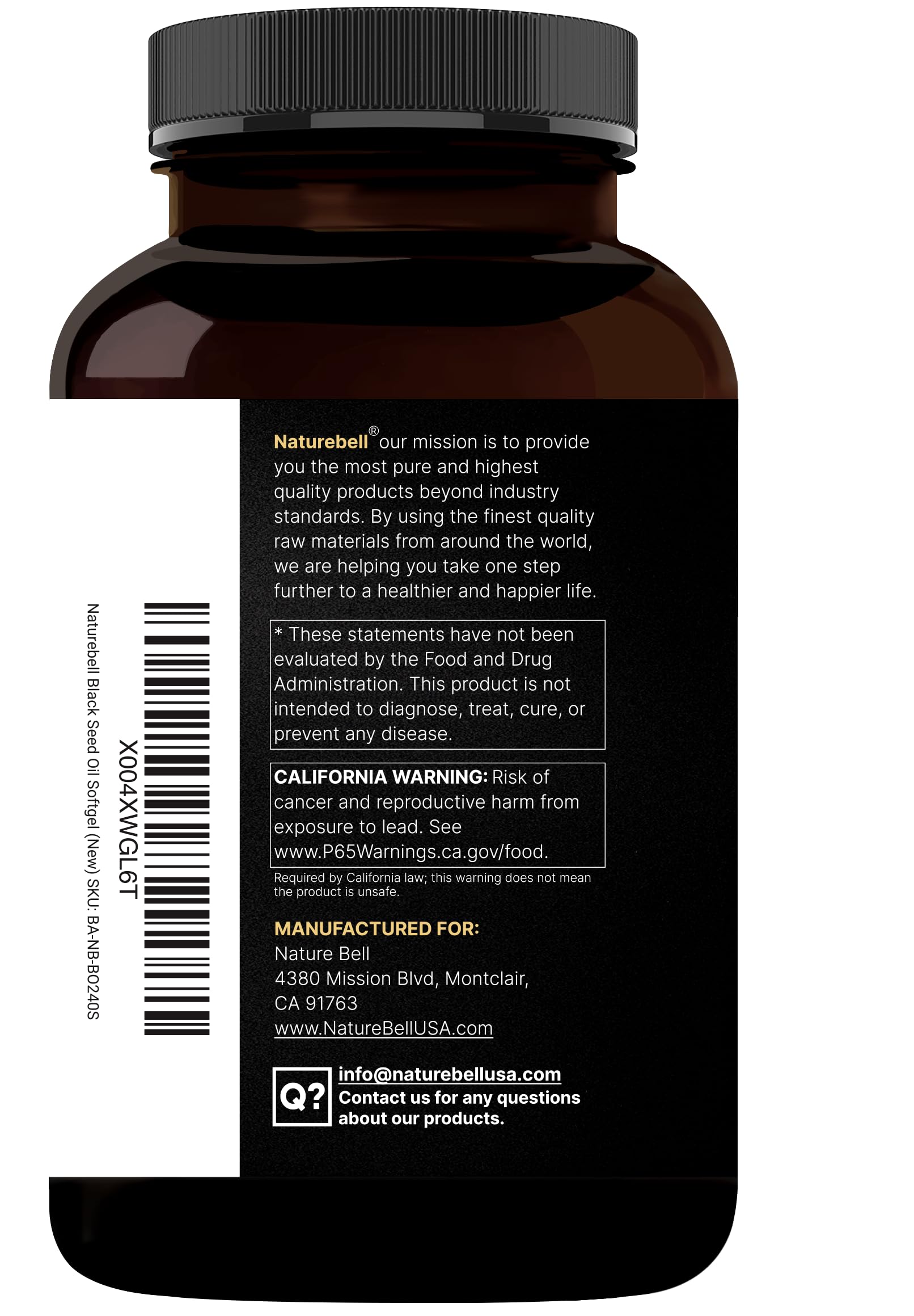 NatureBell Black Seed Oil Softgels showing serving size