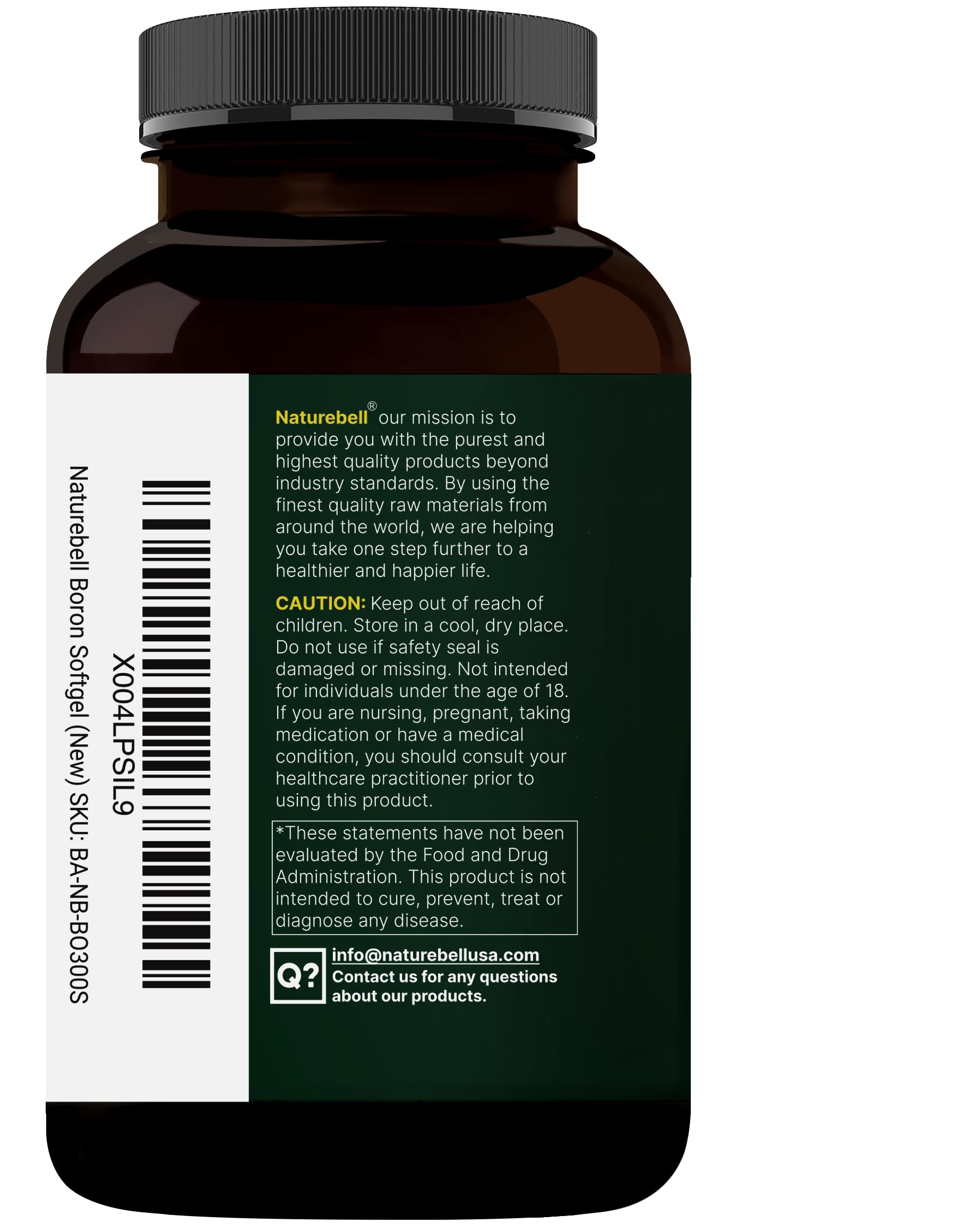 NatureBell Boron Complex 300 Softgels packaging with nutrition facts
