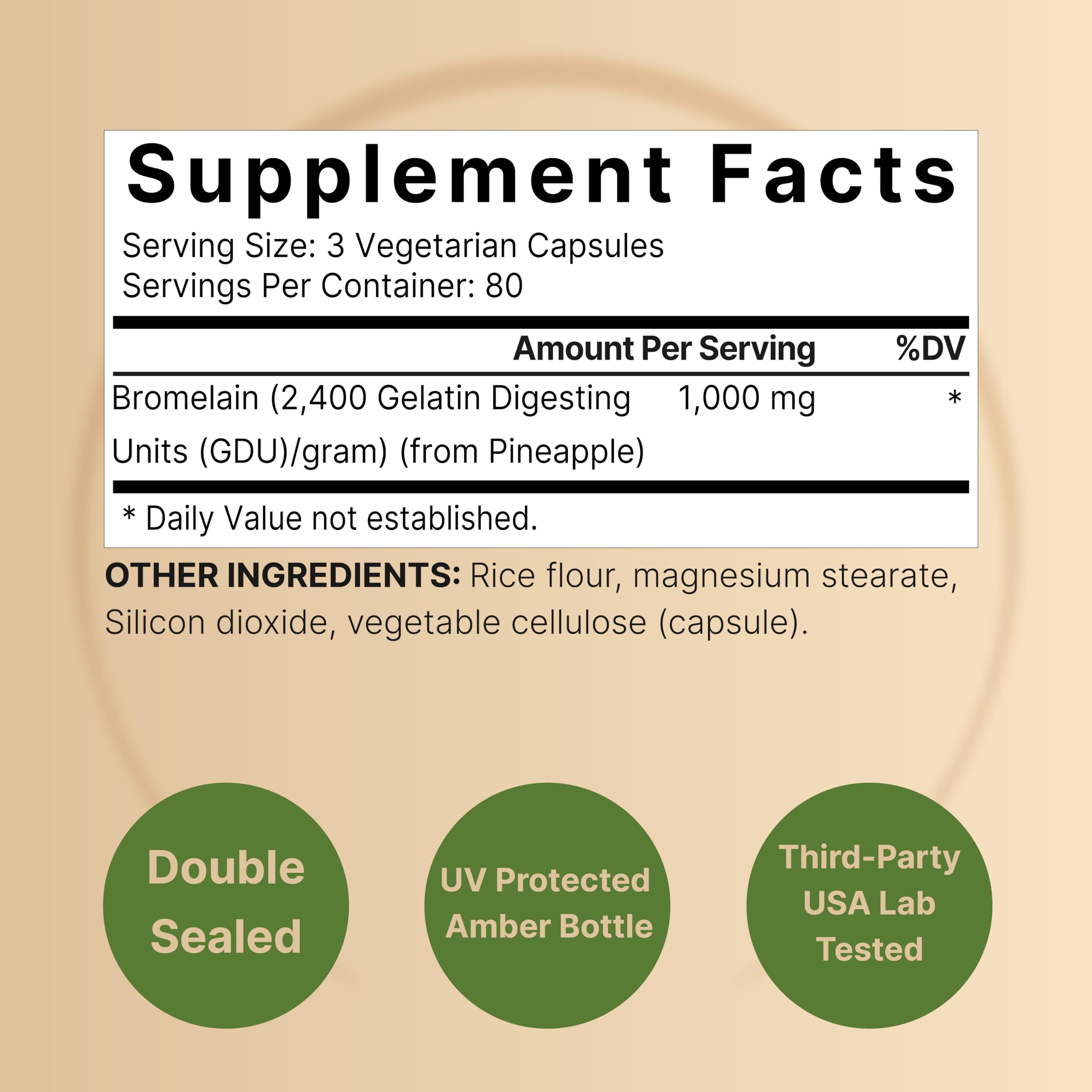 NatureBell Bromelain Supplement 240 veggie capsules side view