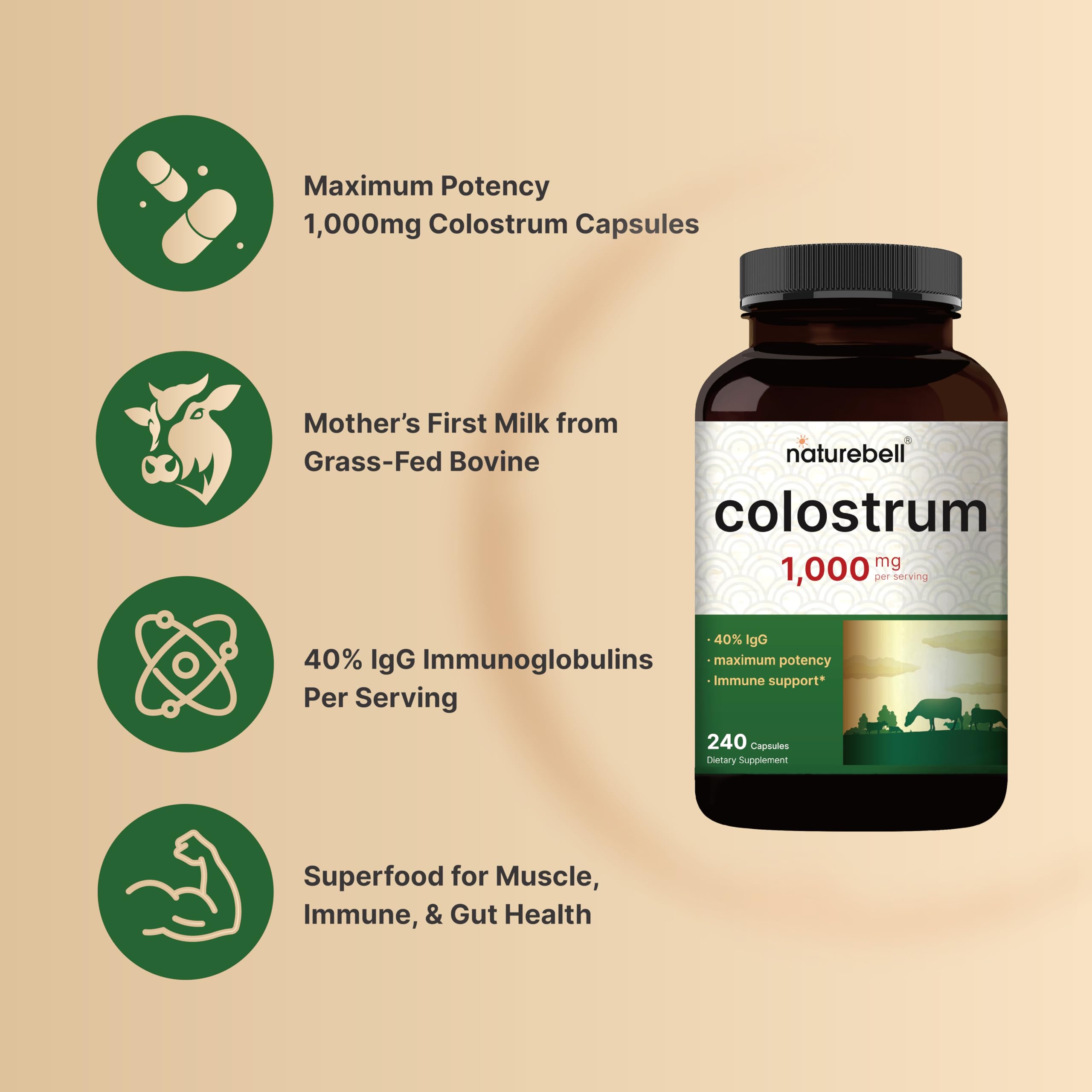 NatureBell Colostrum Capsules showing serving size