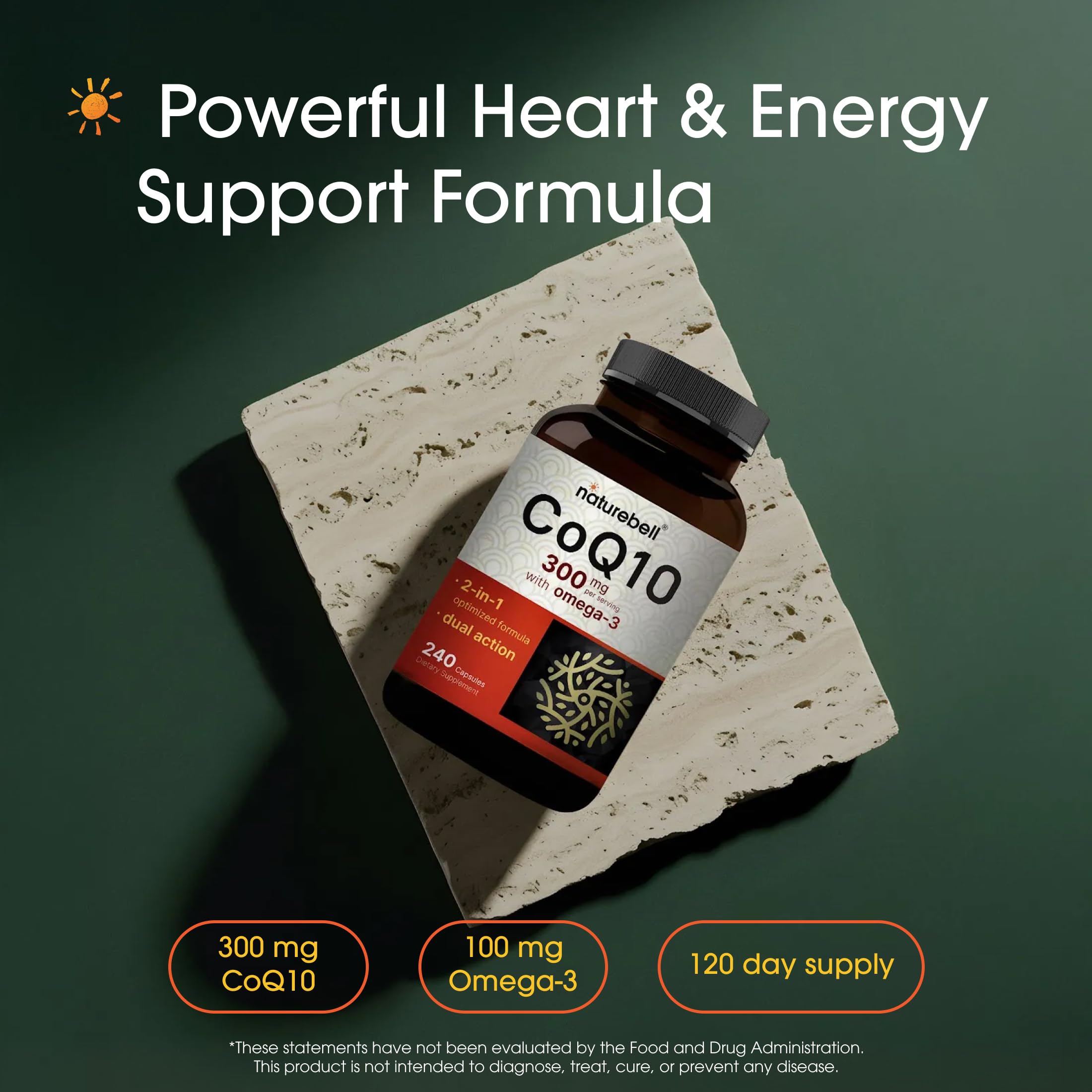 NatureBell CoQ10 300mg with Omega-3 100mg capsule bottle side view