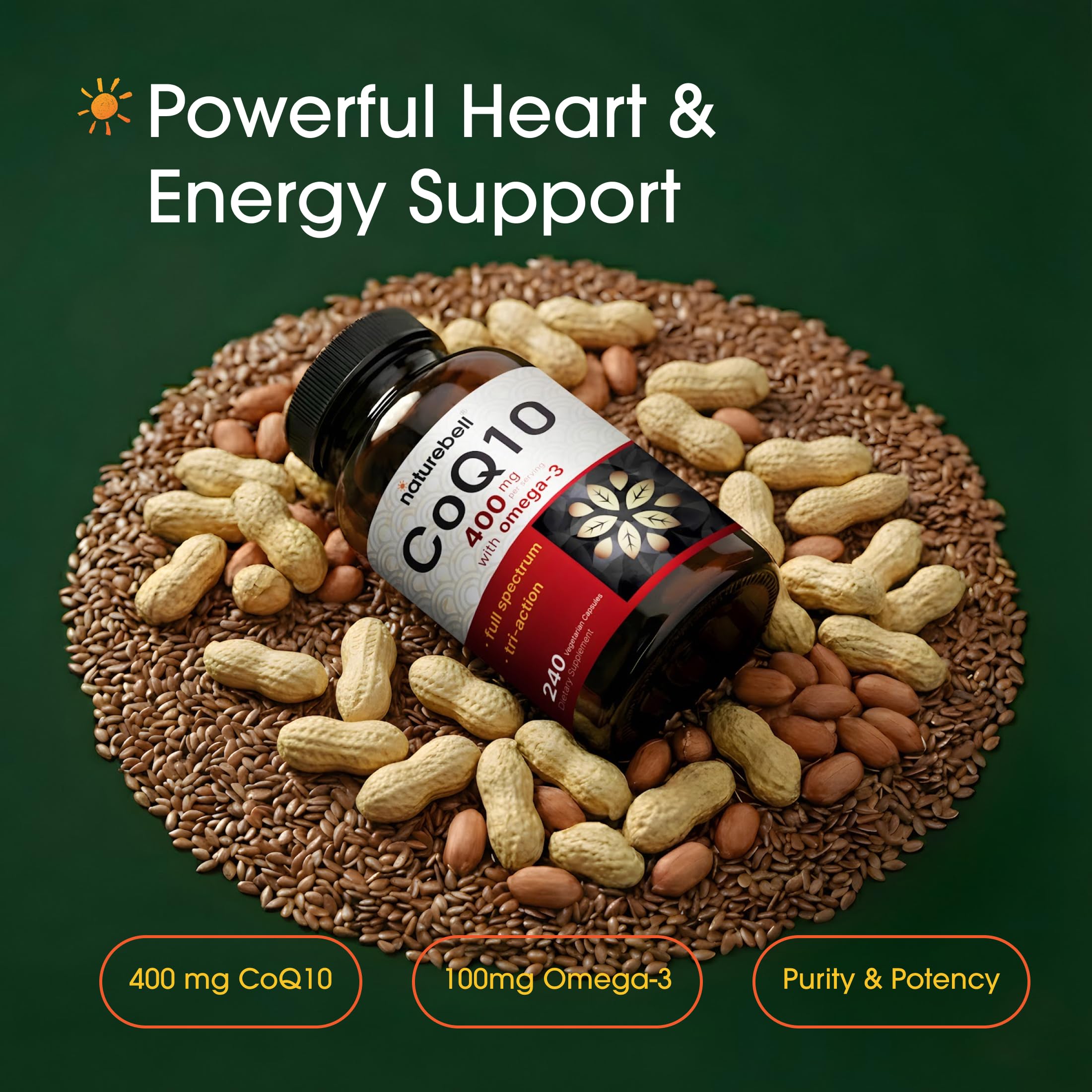 NatureBell CoQ10 400mg Omega-3 Fatty Acids Capsules side view