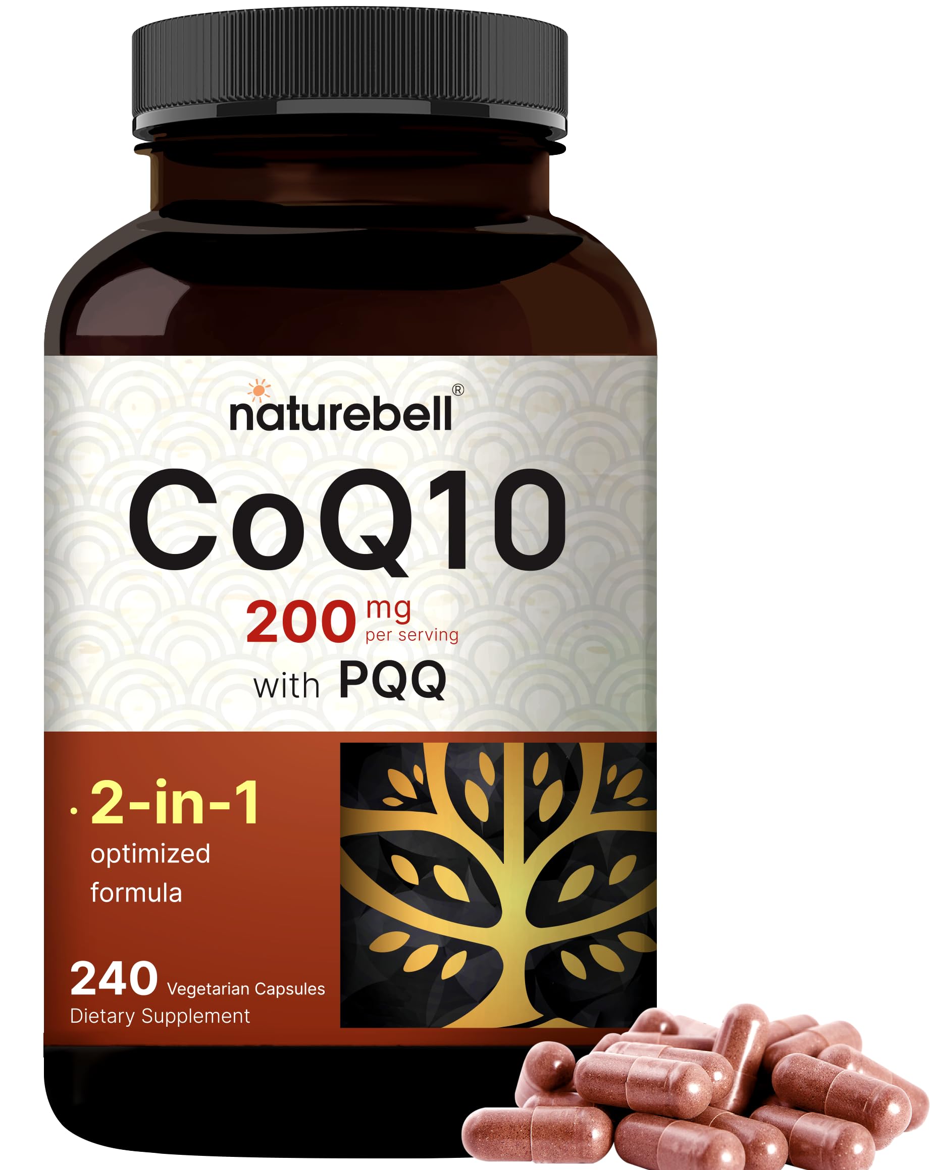 NatureBell CoQ10 & PQQ Complex 240 Veggie Capsules front view