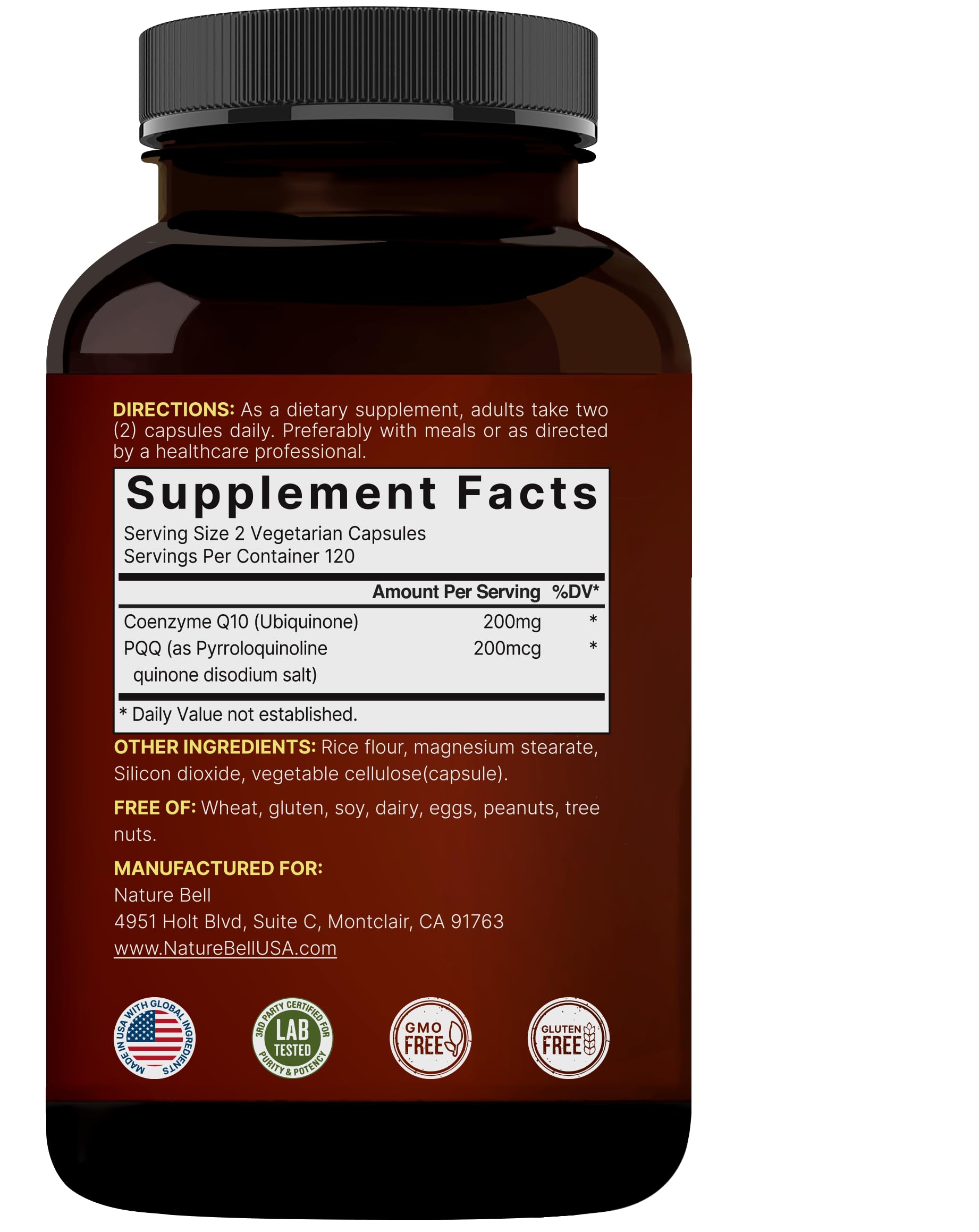 NatureBell CoQ10 & PQQ Complex bottle with a measuring spoon
