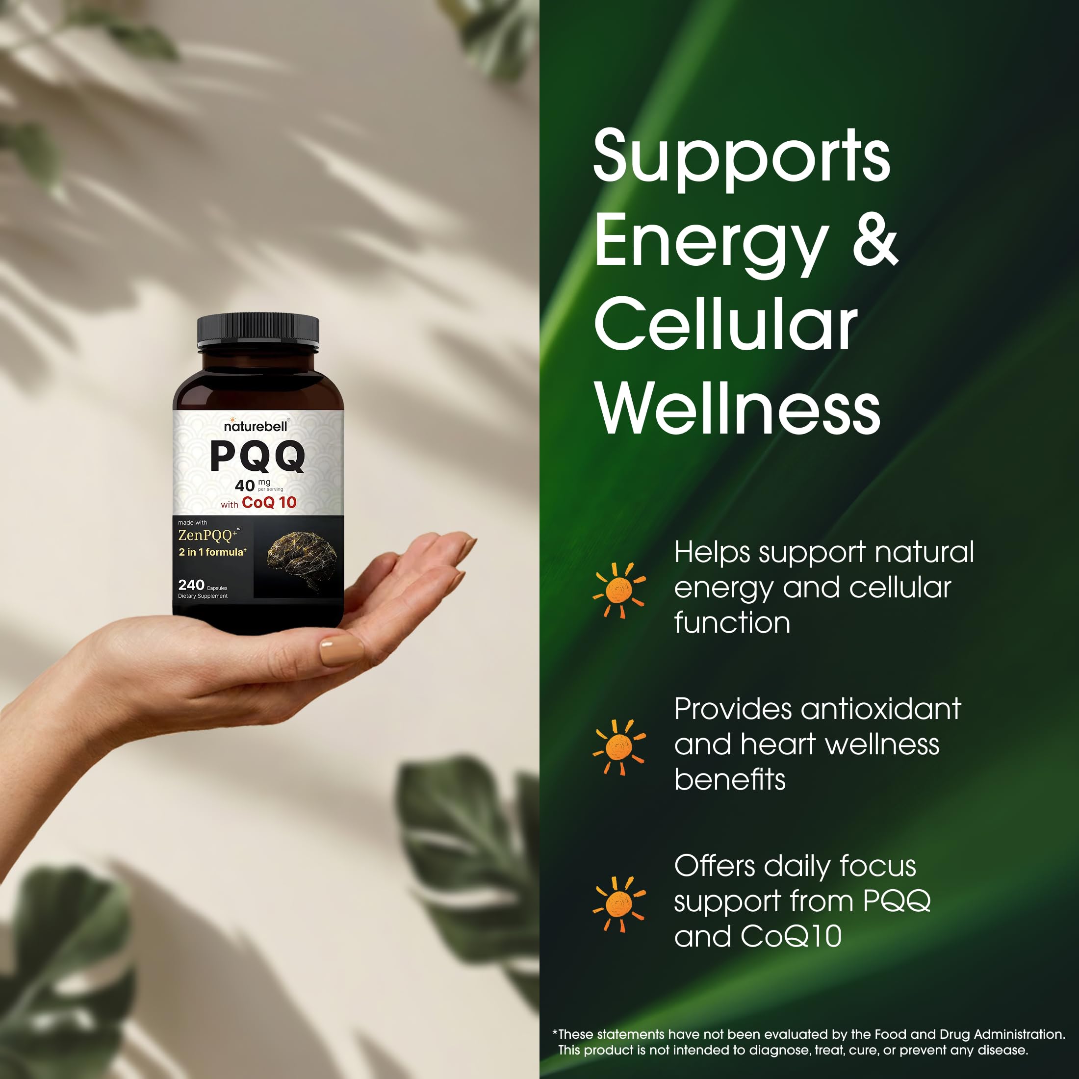 NatureBell CoQ10 supplement with PQQ bottle with cap open